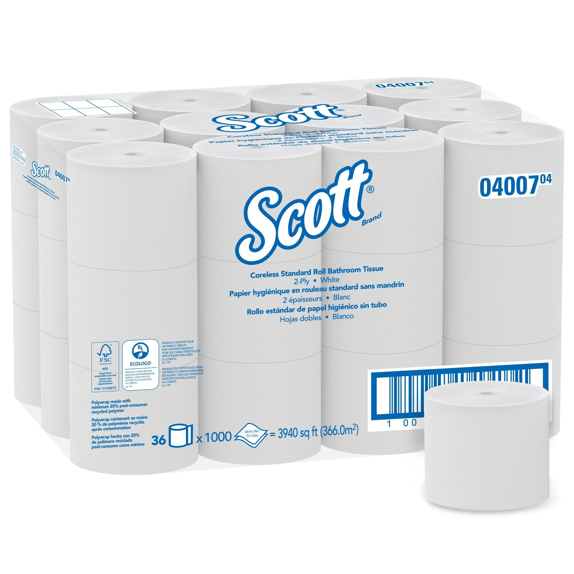 Scott Essential Toilet Tissue, 2-Ply, Standard Size, Coreless Roll (CS/36)