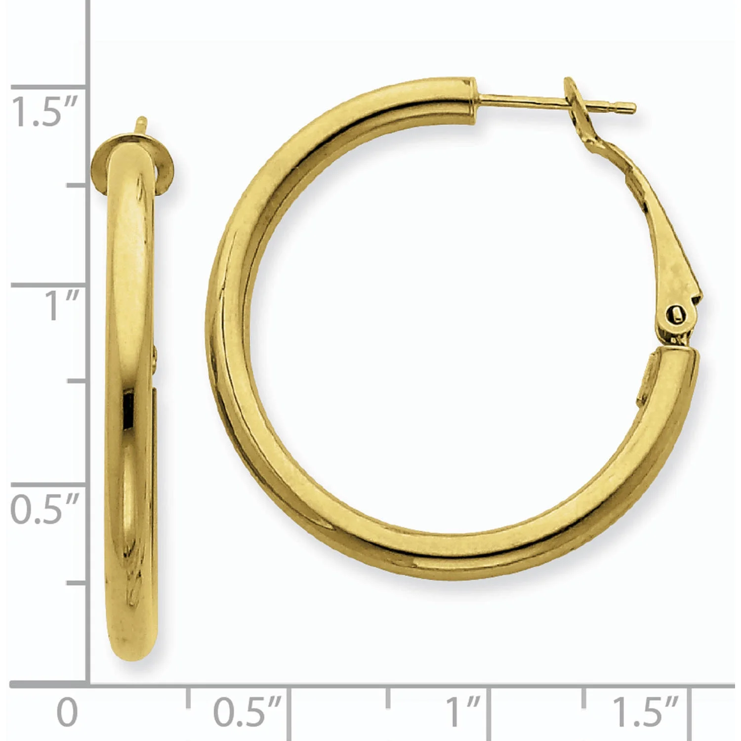 Primal Gold 14 Karat Yellow Gold 3mm x 25mm Polished Round Hoop Earrings