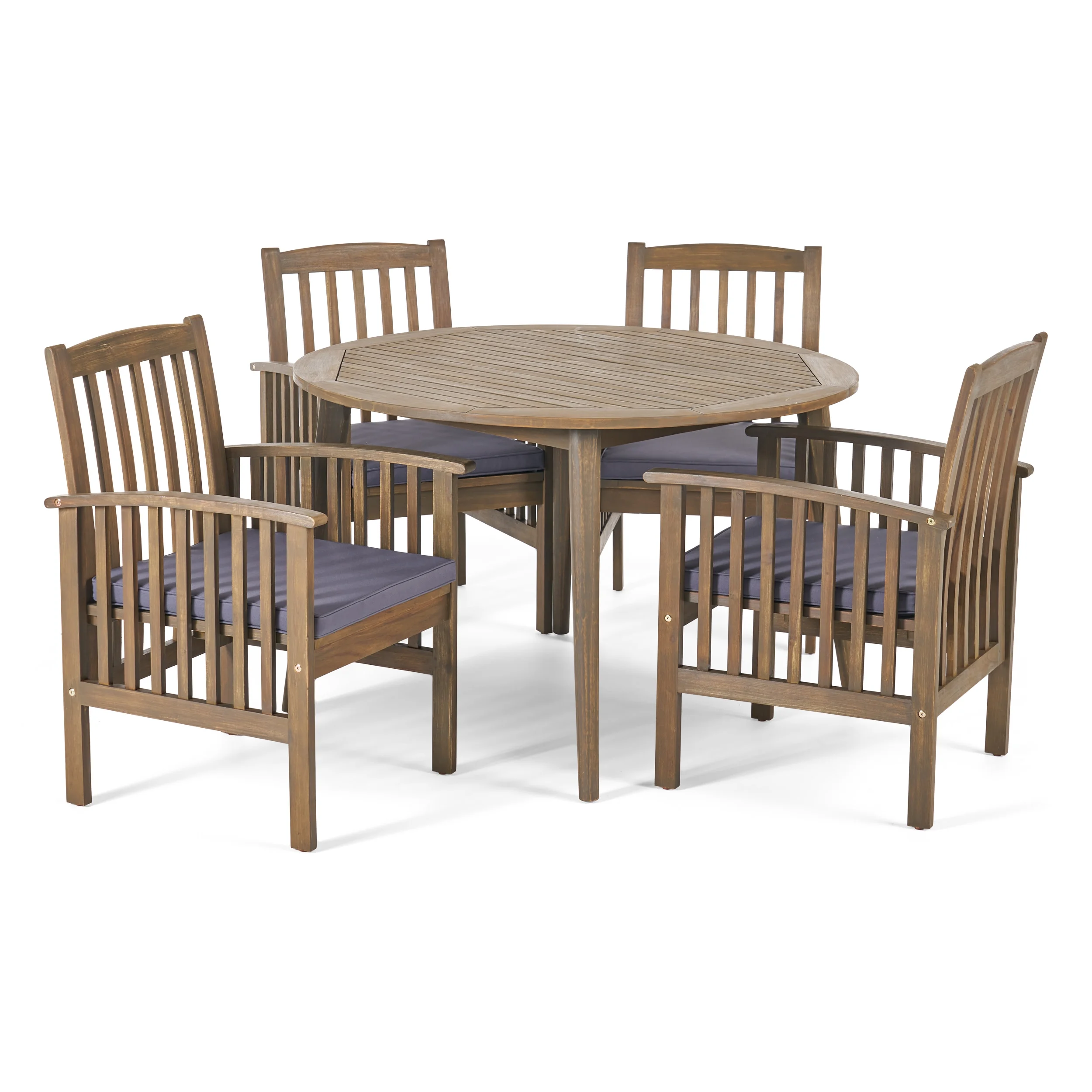 GDF Studio Maura Outdoor Acacia Wood 5 Piece Dining Set with Cushion, Gray and Dark Gray