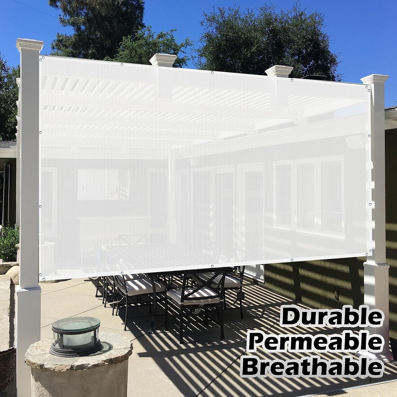 Sun Shade Panel Privacy Screen With Grommets On 4 Sides For Outdoor, Patio, Awning, Window Cover, Pergola (10' X 8', White)
