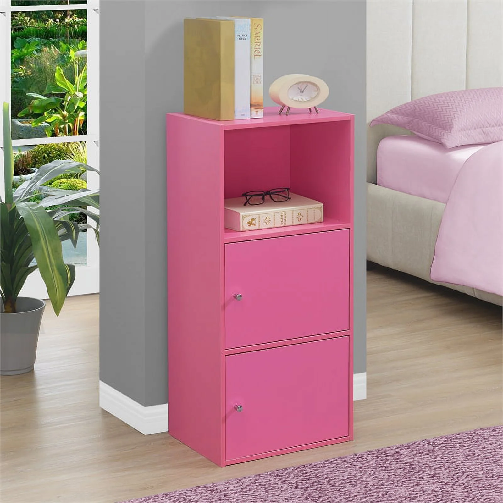 Pemberly Row Modern Two-Door Cabinet w/Shelf in Pink Wood Finish