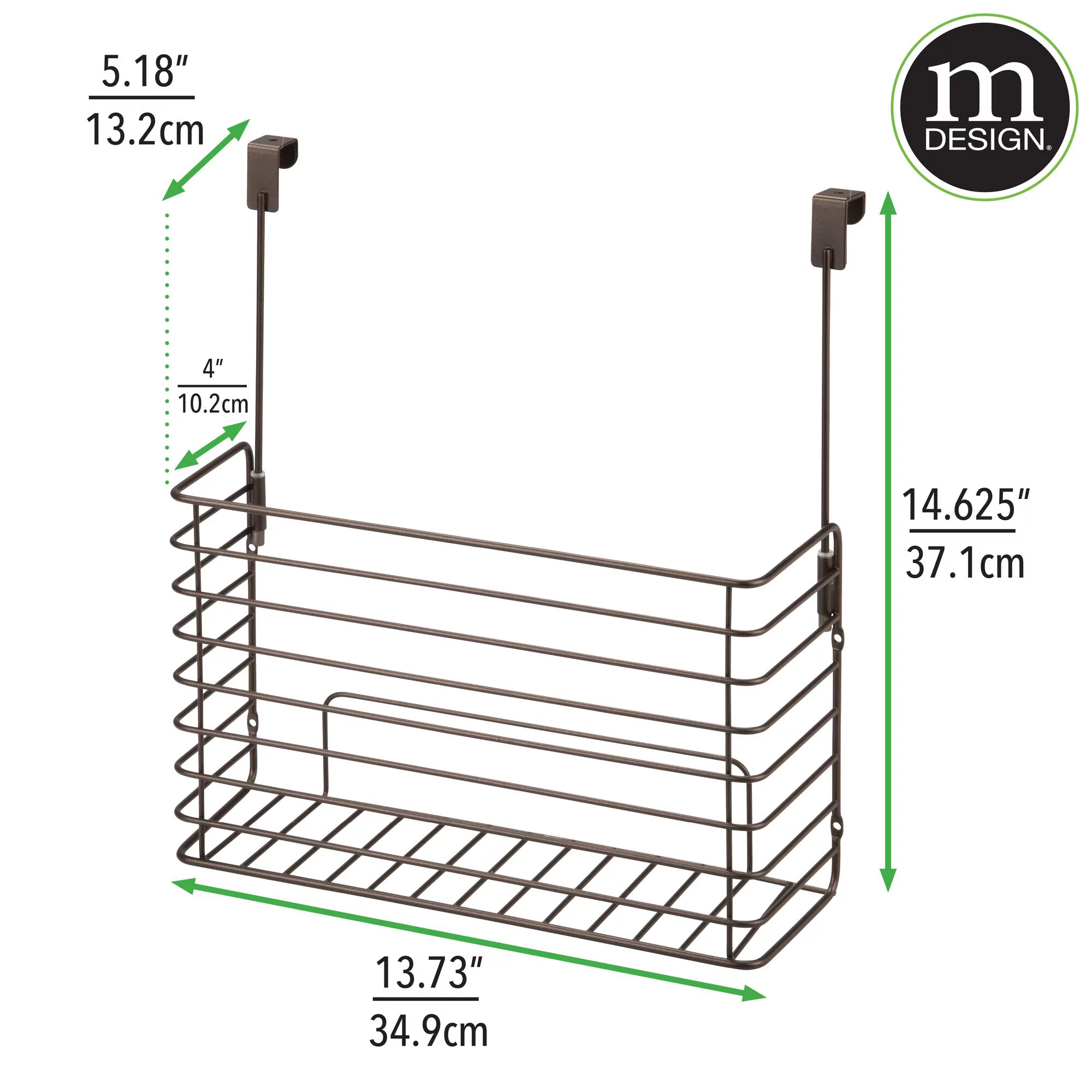 mDesign Metal Wire Kitchen Bakeware Over Door Organizer Basket, Bronze