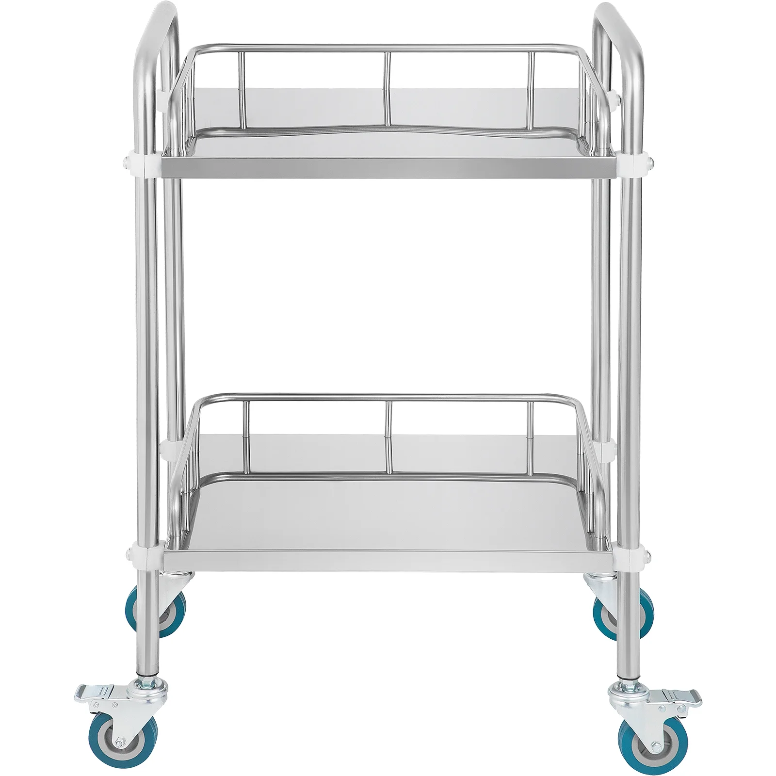 SKYSHALO 2 wheeled laboratory carts, stainless steel rolling carts, medical dental laboratory carts, high polished stainless steel practical carts, 2 lockable wheels for fixation.