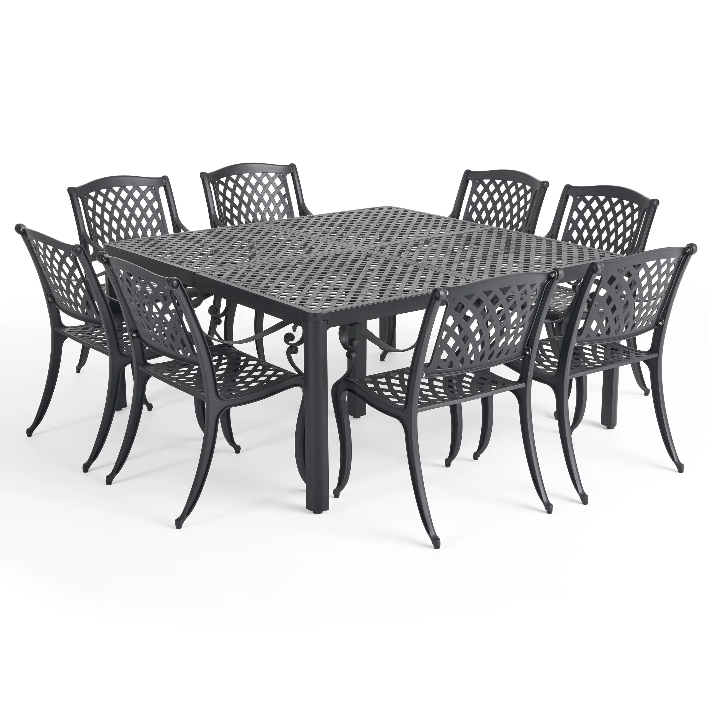 Freda Outdoor Aluminum 8 Seater Dining Set, Antique Matte Black