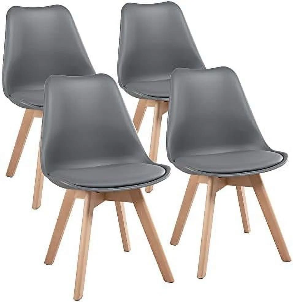 TJUNBOLIFE 4pcs Dining Chairs Living Room Bedroom Kitchen Lounge Chair Modern DSW Upholstered Side Chair with Soft Padded and Wood Legs  Dark Gray