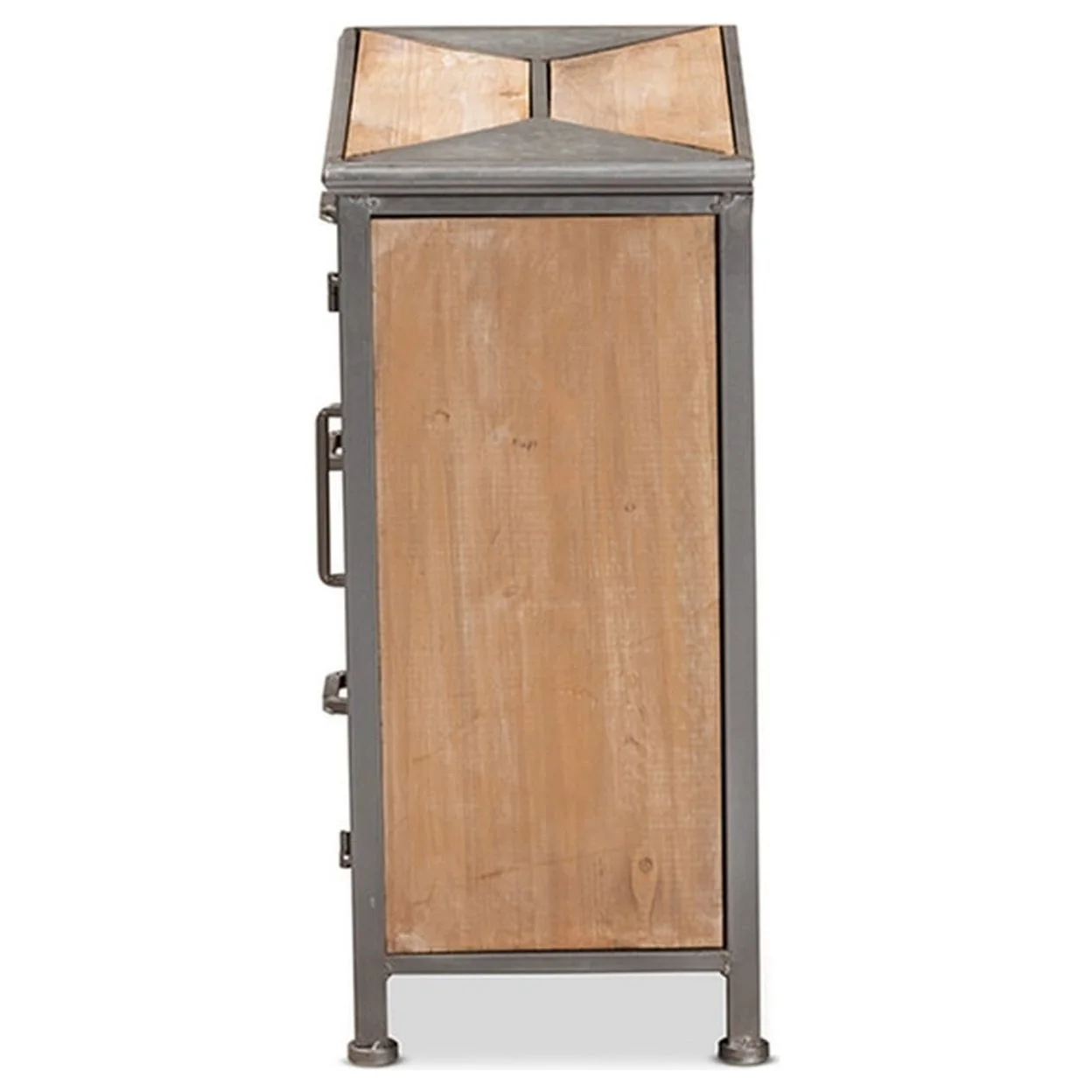 Baxton Studio Laurel Rustic Industrial Antique Grey Finished Metal and Whitewashed Oak Brown Finished Wood 3-Drawer