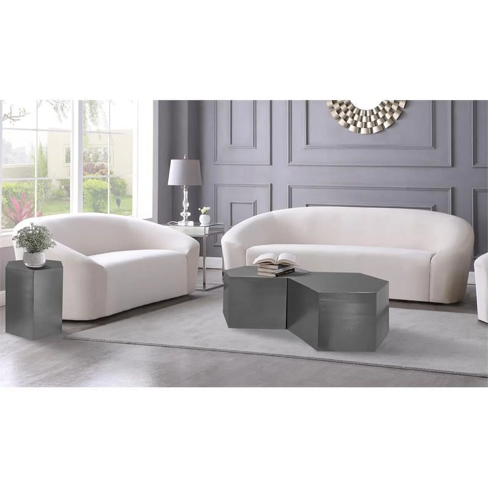 Meridian Furniture Hexagon Brushed Chrome 2 Piece Modular Coffee Table