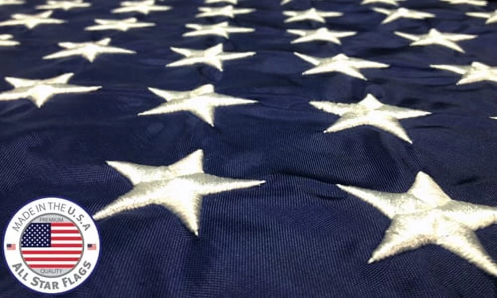 Premium American Flag 4x6' - 100% Made in USA - Durable, Long Lasting, Bright & Vivid Nylon Material - Embroidered Stars, Sewn Stripes with Lock Stitching, Four Rows of Lock Stitching on the Fly End