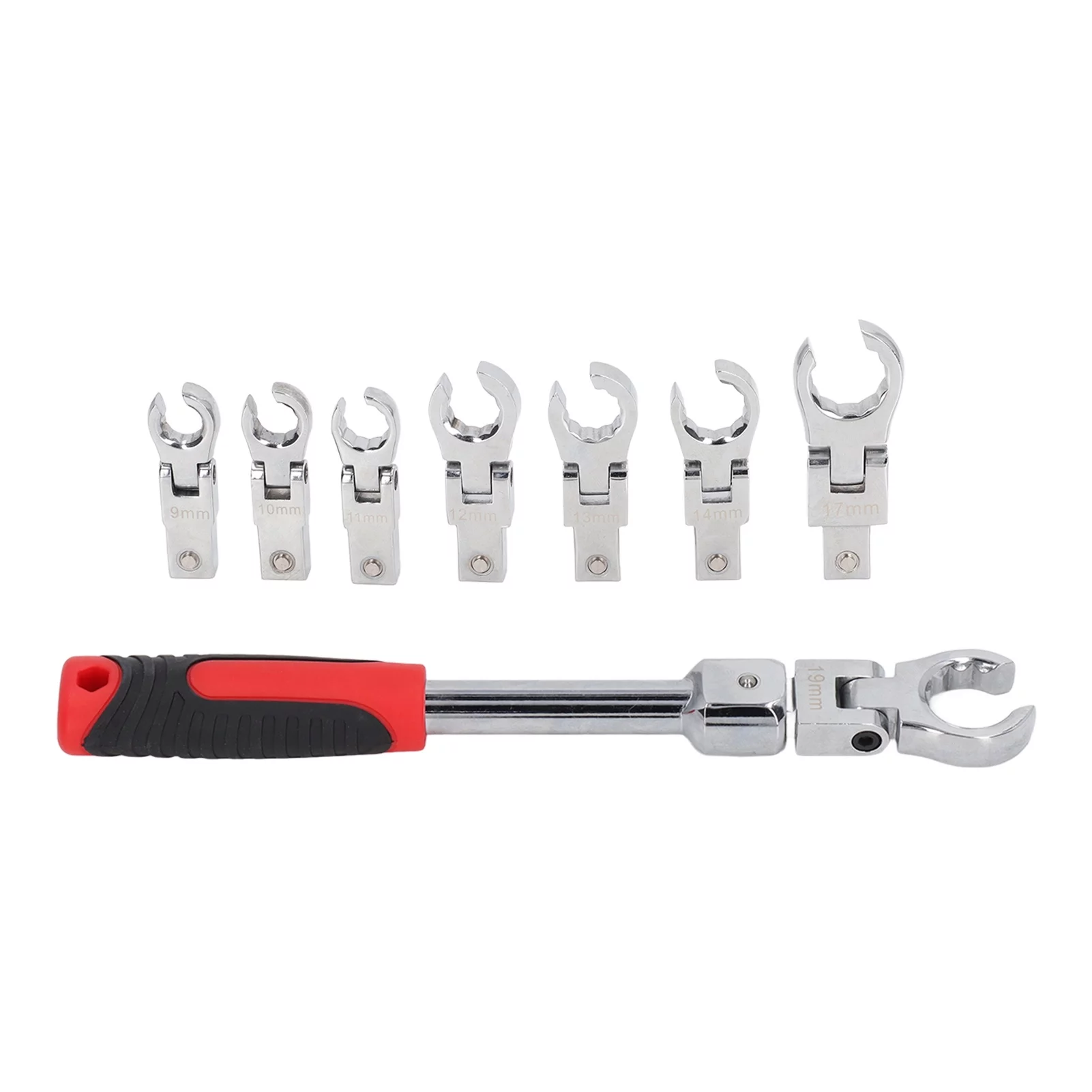Risegun 9-Piece Set of Detachable Movable Head Oil Pipe Wrench with 180 ° Rotating Gear Wrench