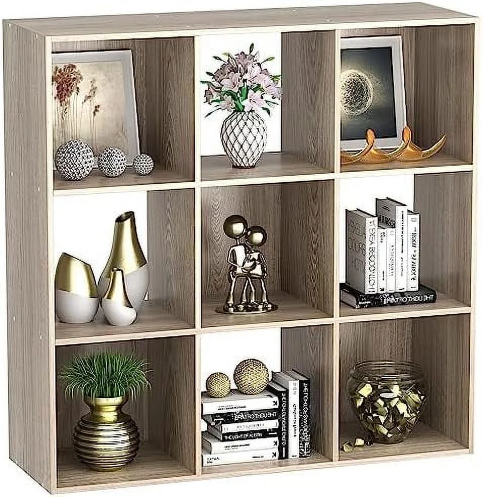 ZWNLKQG 9 Cubes   Organizer  3-Tier Wooden Open Bookshelf Cabinets with Removable Back Panels for Home  Bedroom  Living Room(Natural)