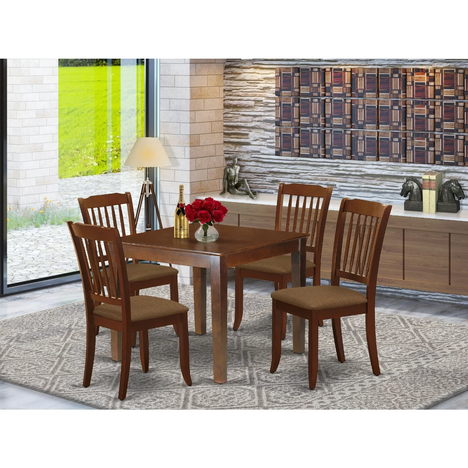 HomeStock Retro Renaissance 5Pc Dining Set Includes A Square Dinette Table And Four Vertical Slatted Linen Seat Kitchen Chairs, Linen White Finish