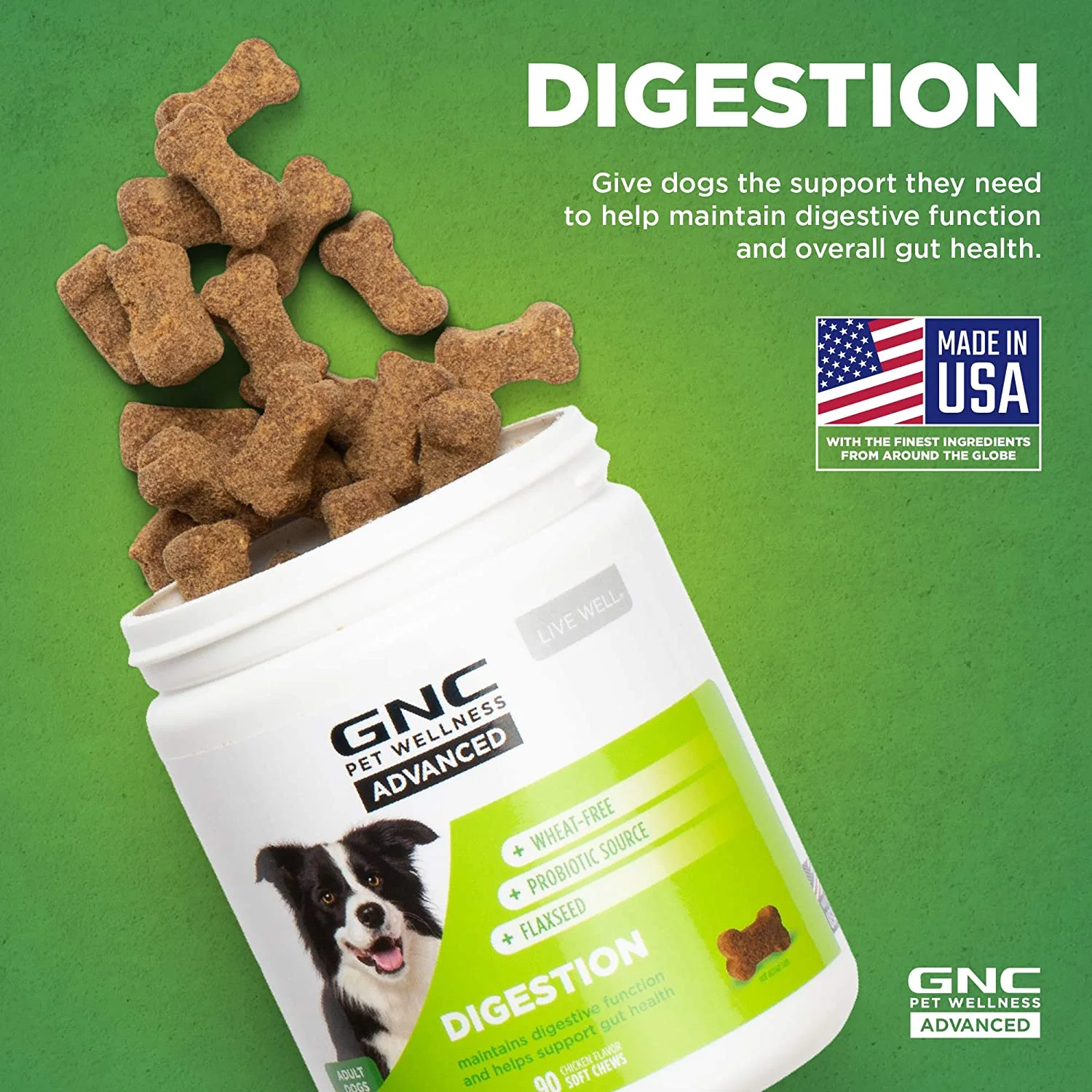 GNC Pets Advanced Supplements, Digestion, All Dog, 90-Ct 3.0g Soft Chews in 20oz