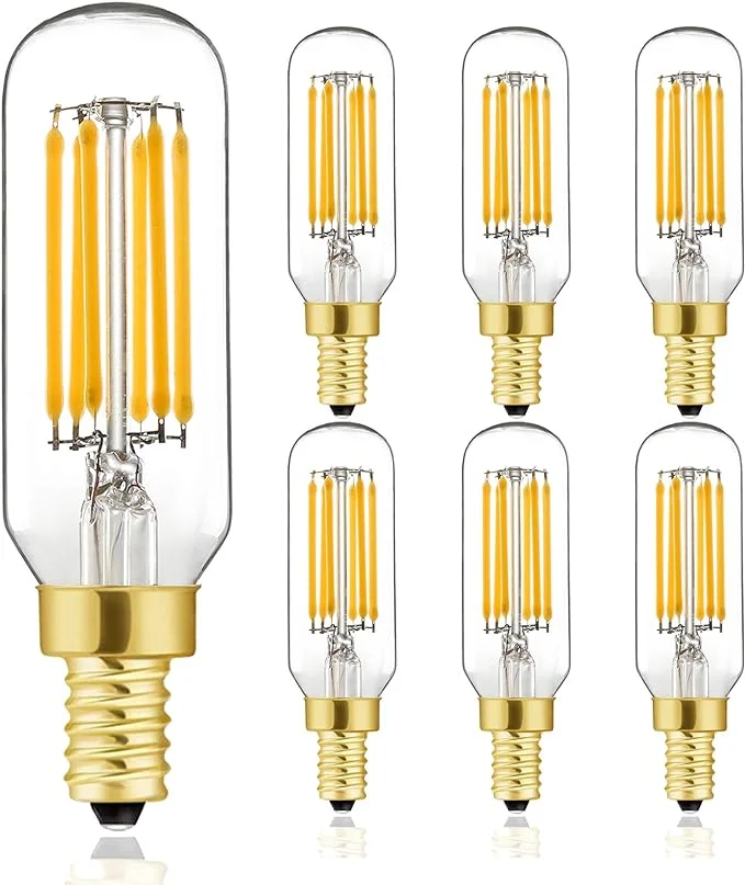 T6 LED Bulb, 60W Candelabra Dimmable Chandelier Light Bulbs 2700K Warm White Clear 600lm 6W E12 Vintage Tube LED Filament Edison Candle Bulb with Decorative 6Pack.