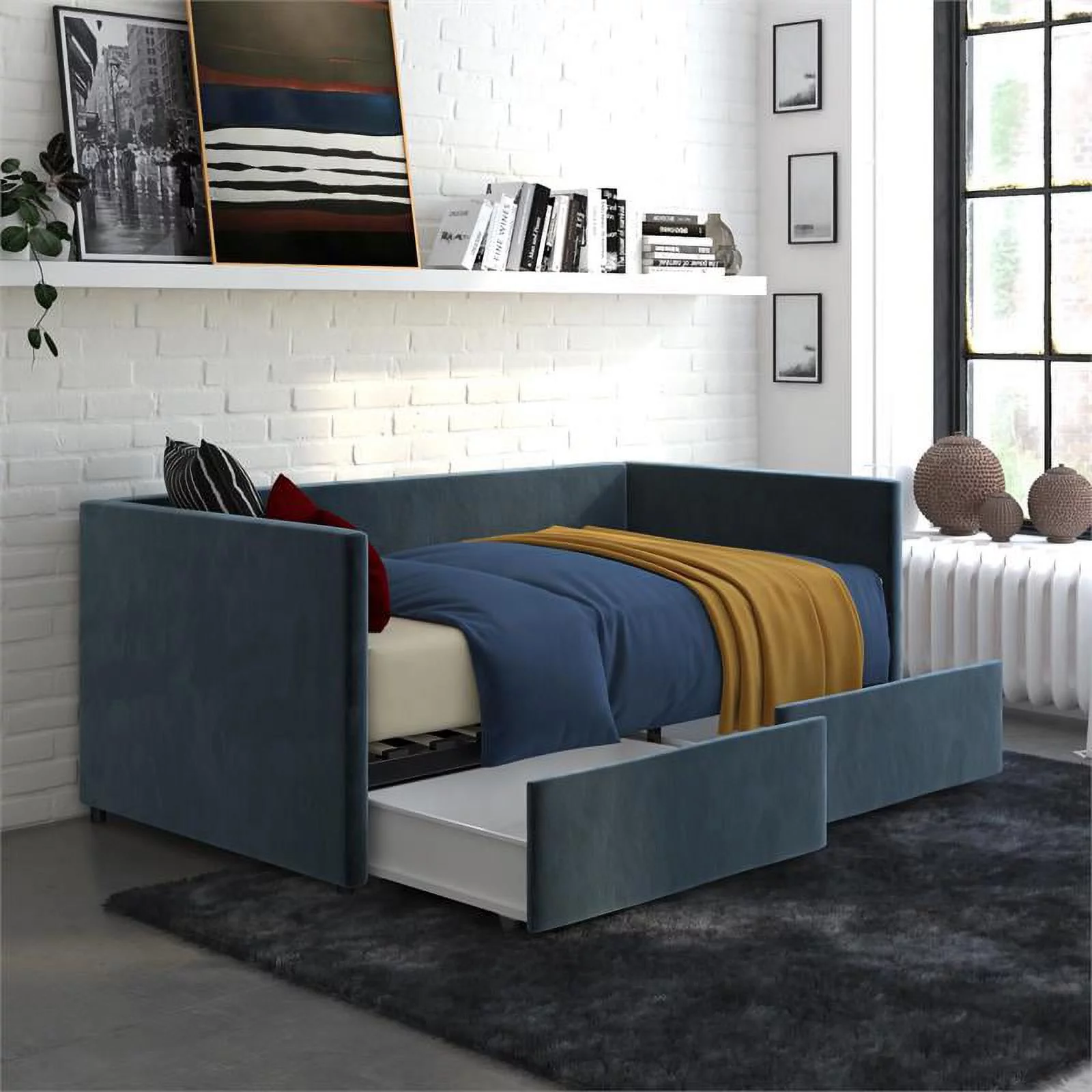 DHP Mya Modern Upholstered Wood Storage Daybed, Twin, Blue
