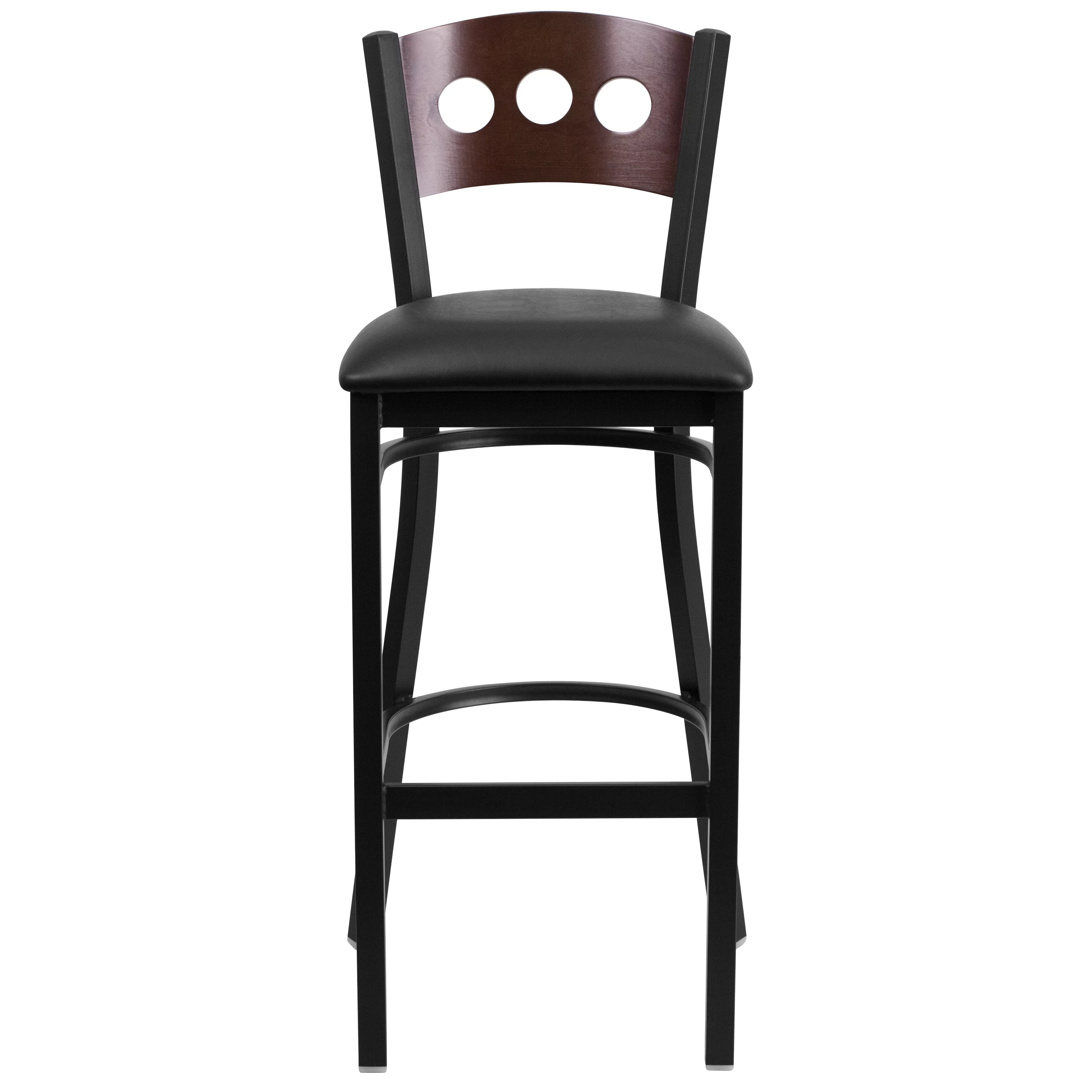 Flash Furniture 2 Pk. HERCULES Series Black 3 Circle Back Metal Restaurant Barstool - Walnut Wood Back, Black Vinyl Seat
