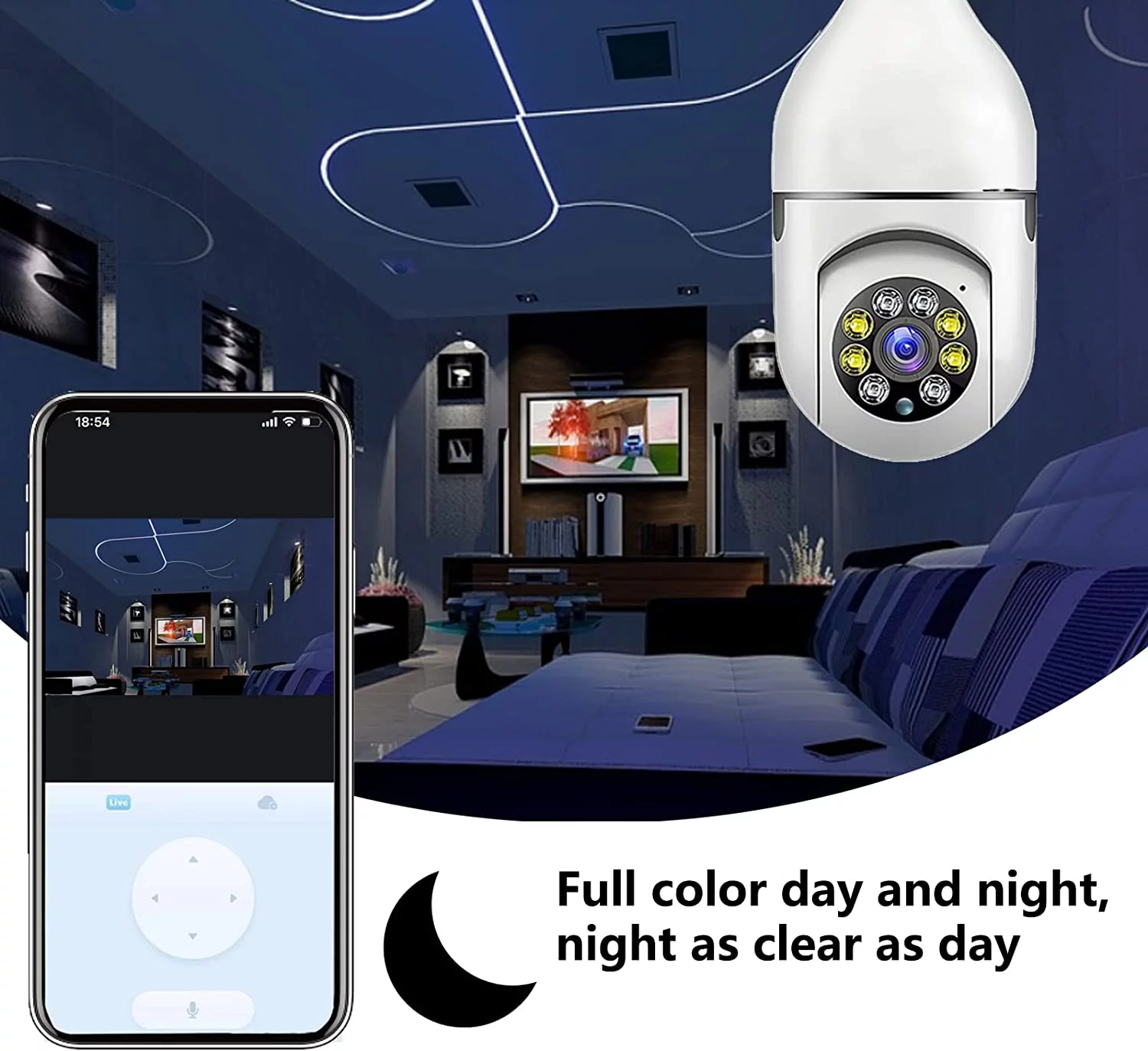 Security Camera 1080P HD ,Wi-Fi Light Bulb Pan Tilt Surveillance CCTV Camera with Voice Intercom,Motion Detection & Alerts, Remote View, Night Vision for Indoor, Outdoor Use