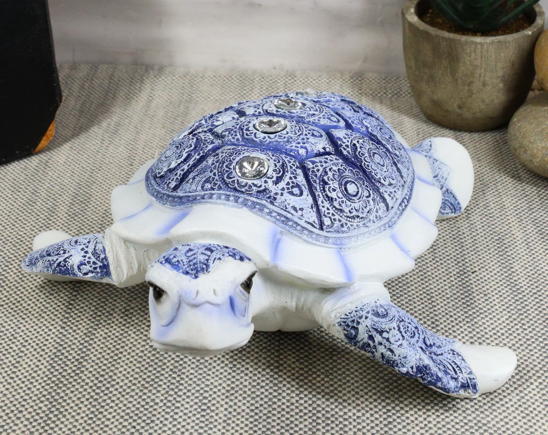 Ming Terracotta Blue And White Feng Shui Celestial Sea Turtle Statue 7.5