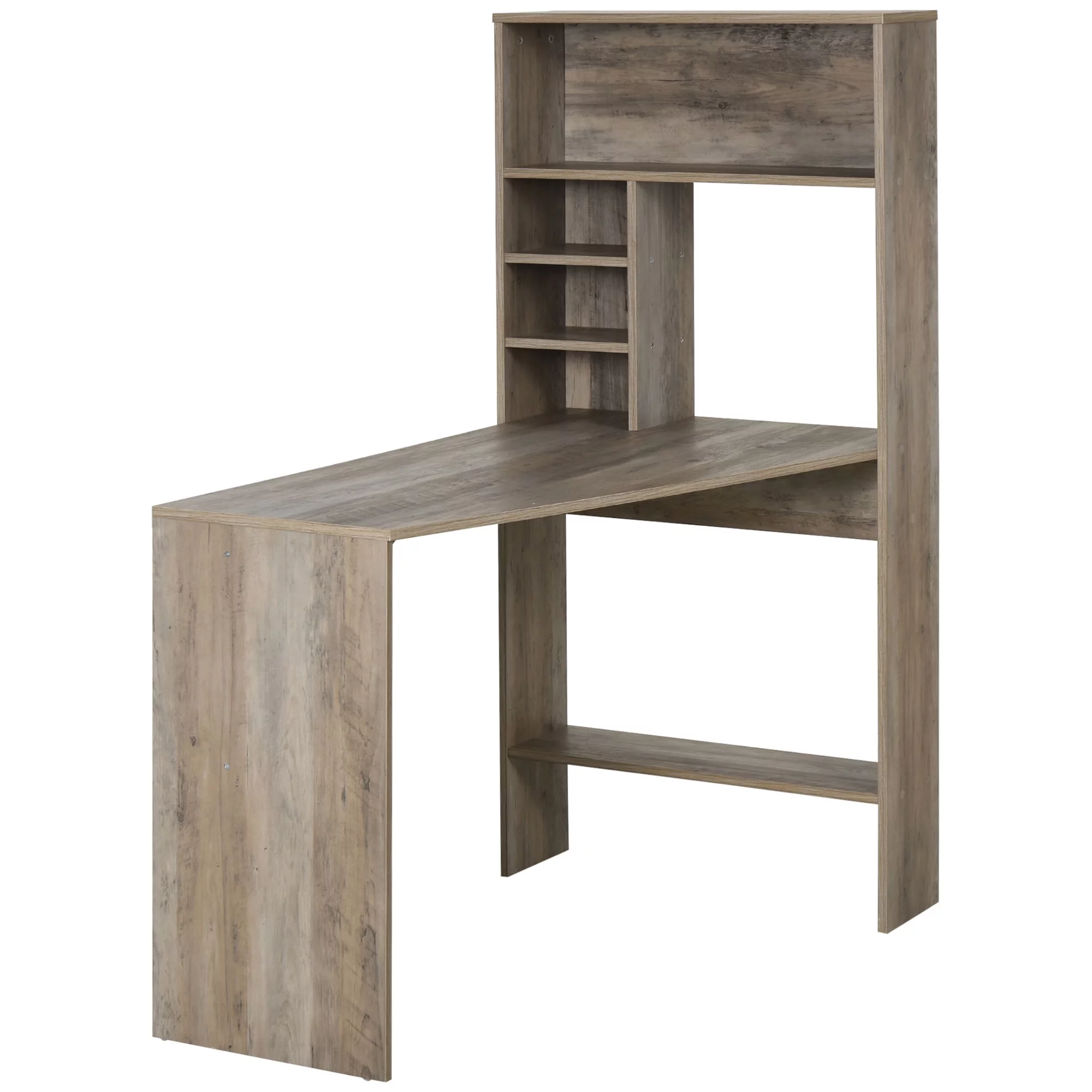 âHOMCOM Nordic Style Computer Desk with Hutch and Storage Shelves PC Laptop Writing Table Home Office Workstation, Grey