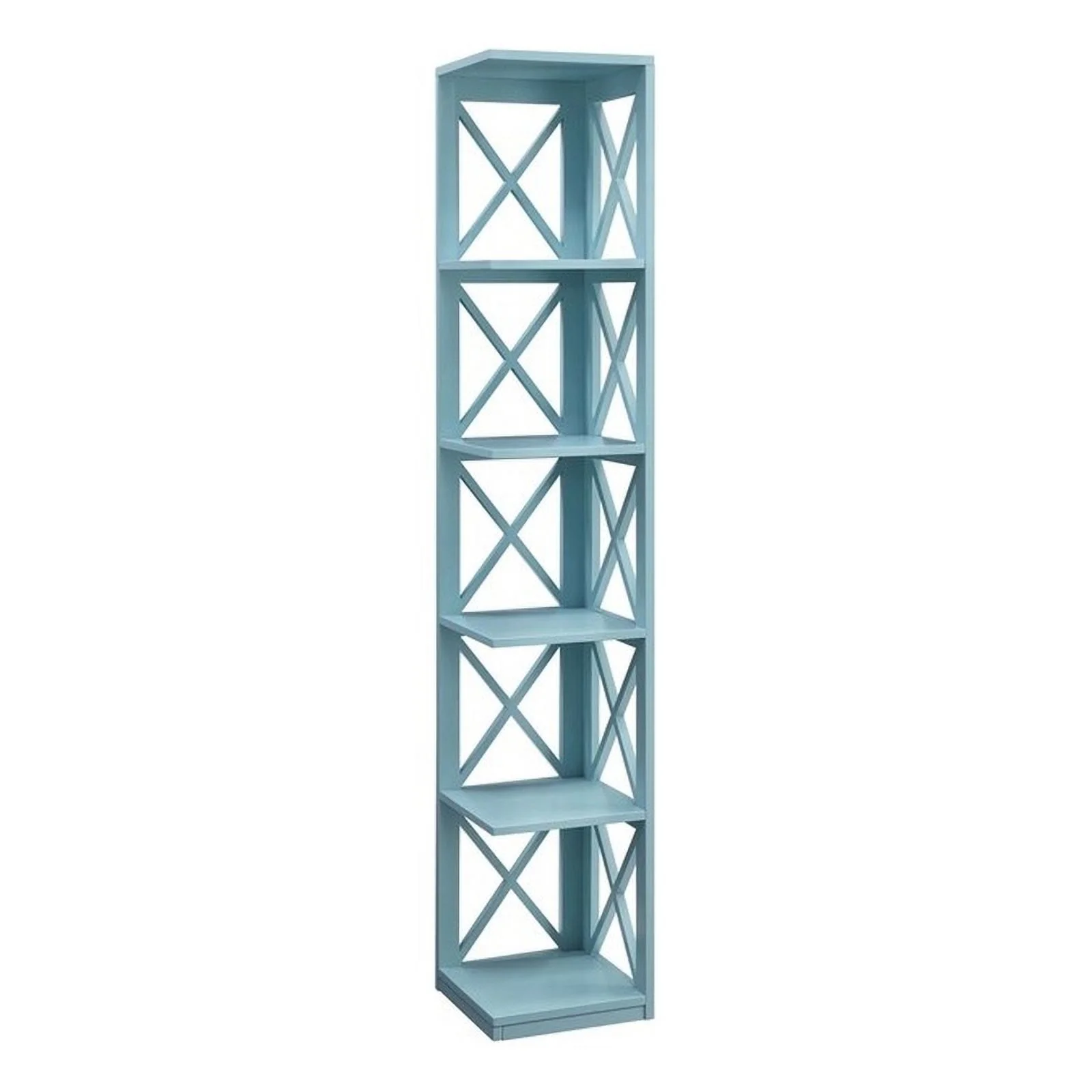 Pemberly Row Five-Tier Corner Bookcase in Seafoam Wood Finish