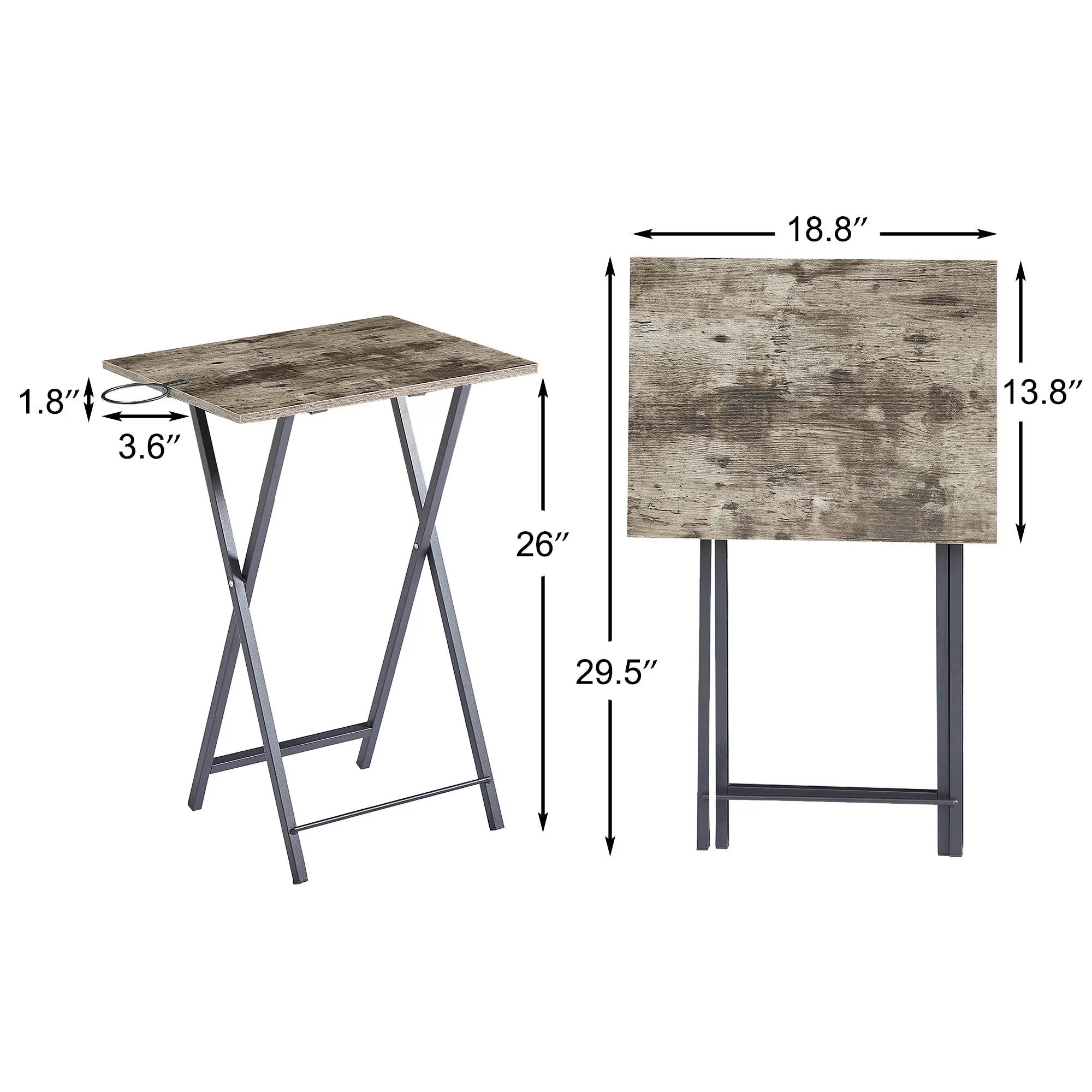 VECELO Folding TV Tray, Portable Dinner/Snack Table with Cup Holder, Set of 2, Gray