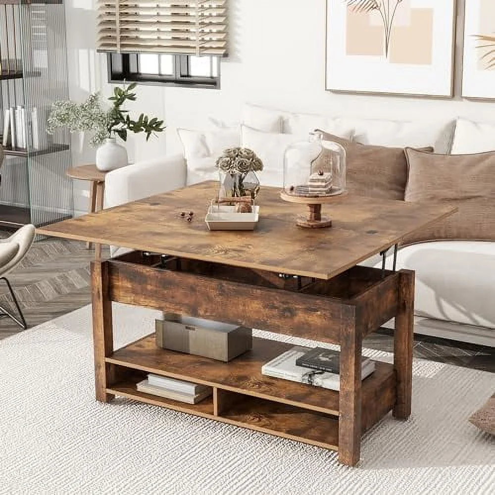 YPDCHB Lift Top Coffee Table with Open Shelves Modern Multi-Functional Coffee Table for Living Room 3 in 1 Lift-Top Coffee Table