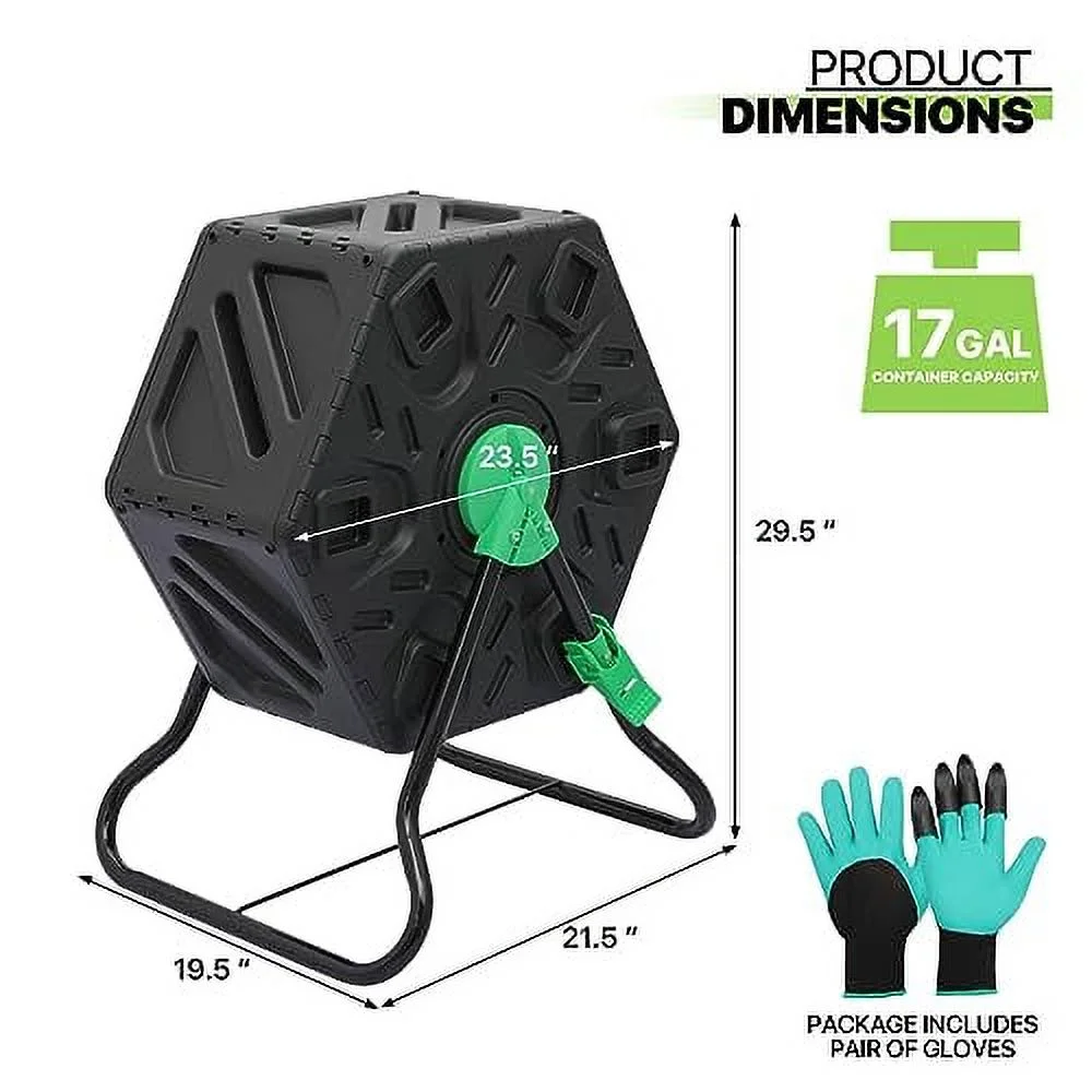 Magshion 1 x 17 Gal Outside Chamber Compost Tumbler from BPA Free Material, Outdoor All-Season Fast-Working High Volume Composter Tumbling Bin, Sliding Door
