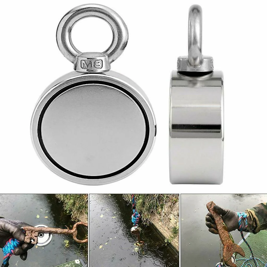 1100LBS Double Sided Fishing Magnet, Super Powerful Neodymium Magnet N52 Round