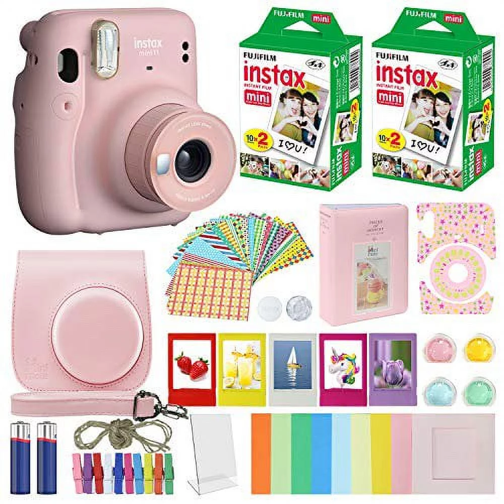Fujifilm Instax Mini 11 Instant Fuji Film Camera Blush Pink + 40 Film Deluxe Bundle