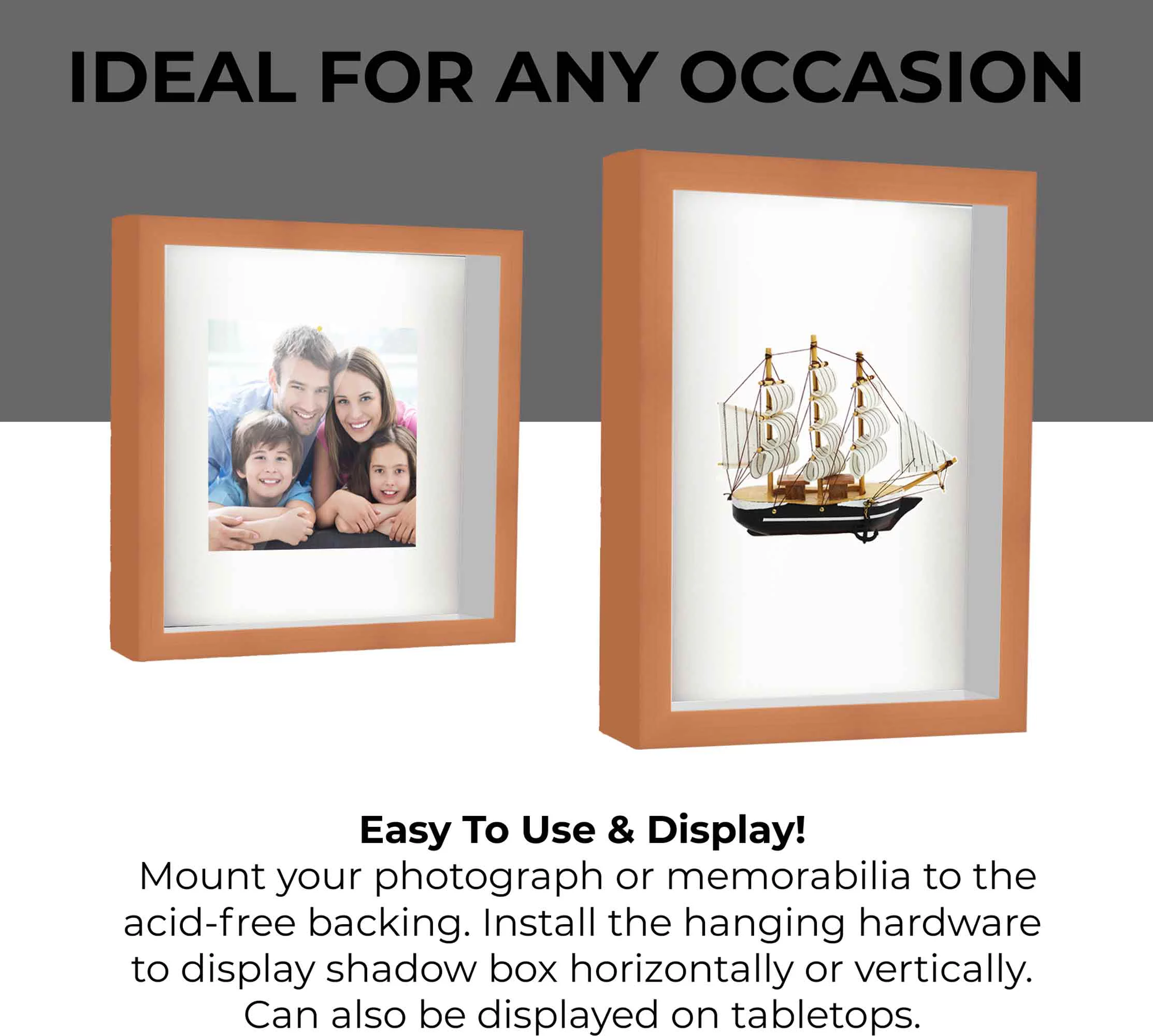14x18 Shadow Box Frame Brown | 1.625 inches Deep Real Wood Traditional Shadowbox Display Frame | UV