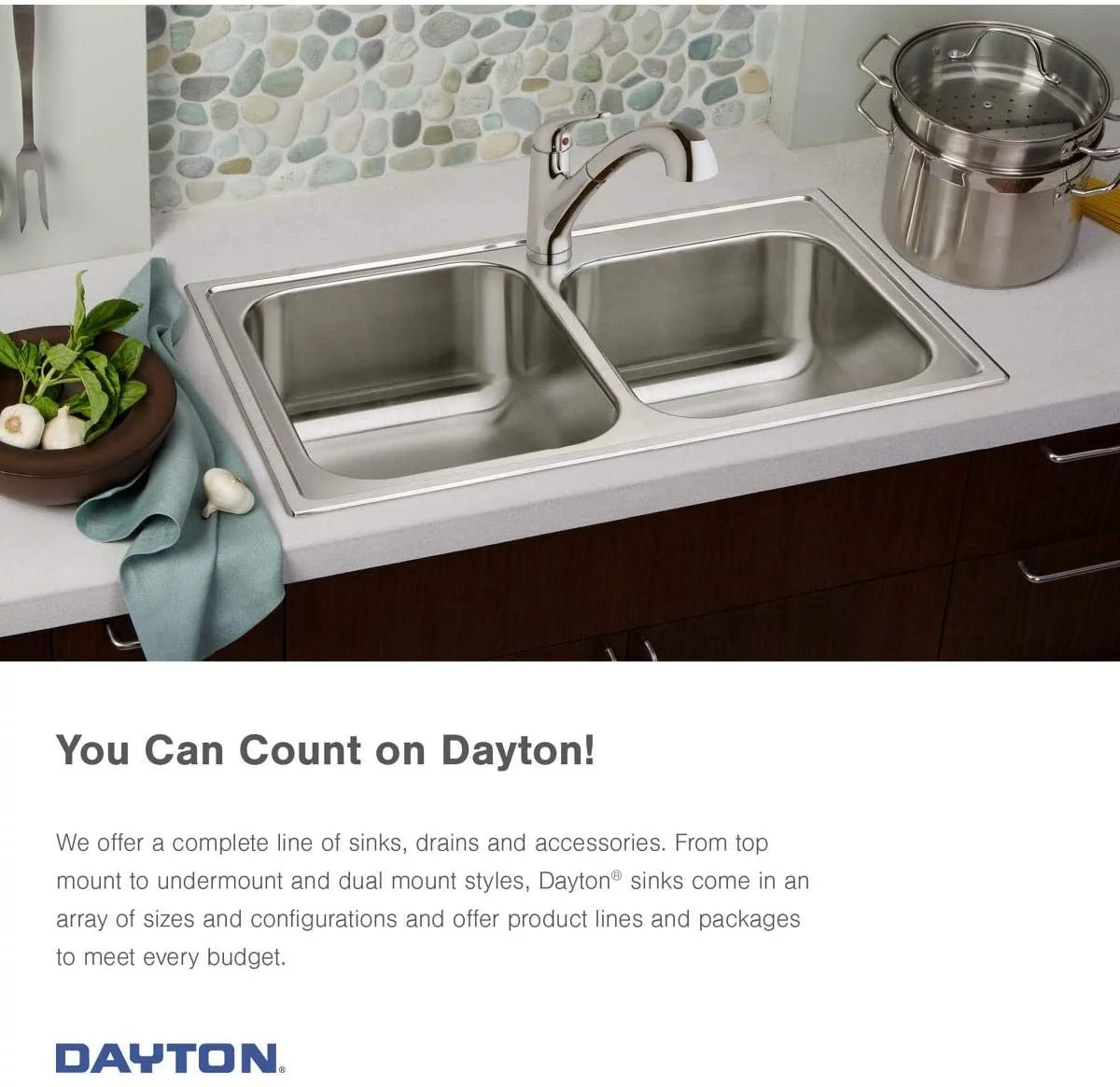 OUWI D23317 Dayton Equal Double Bowl Drop-in Stainless Steel Sink