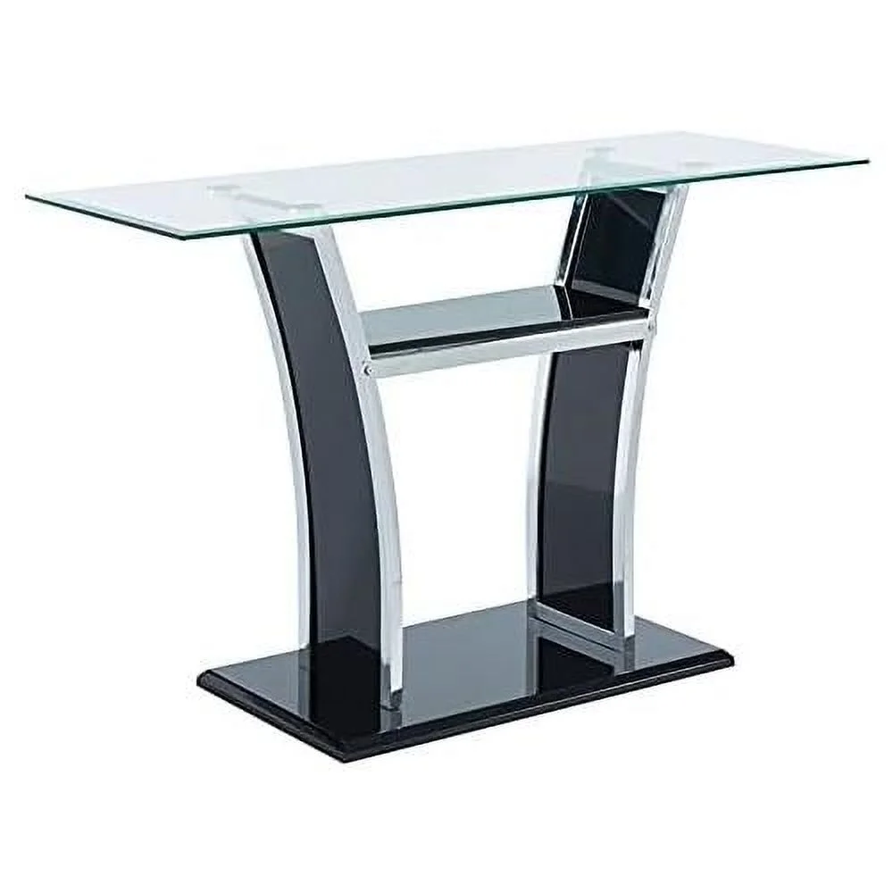 contemporary glass top sofa table in glossy black