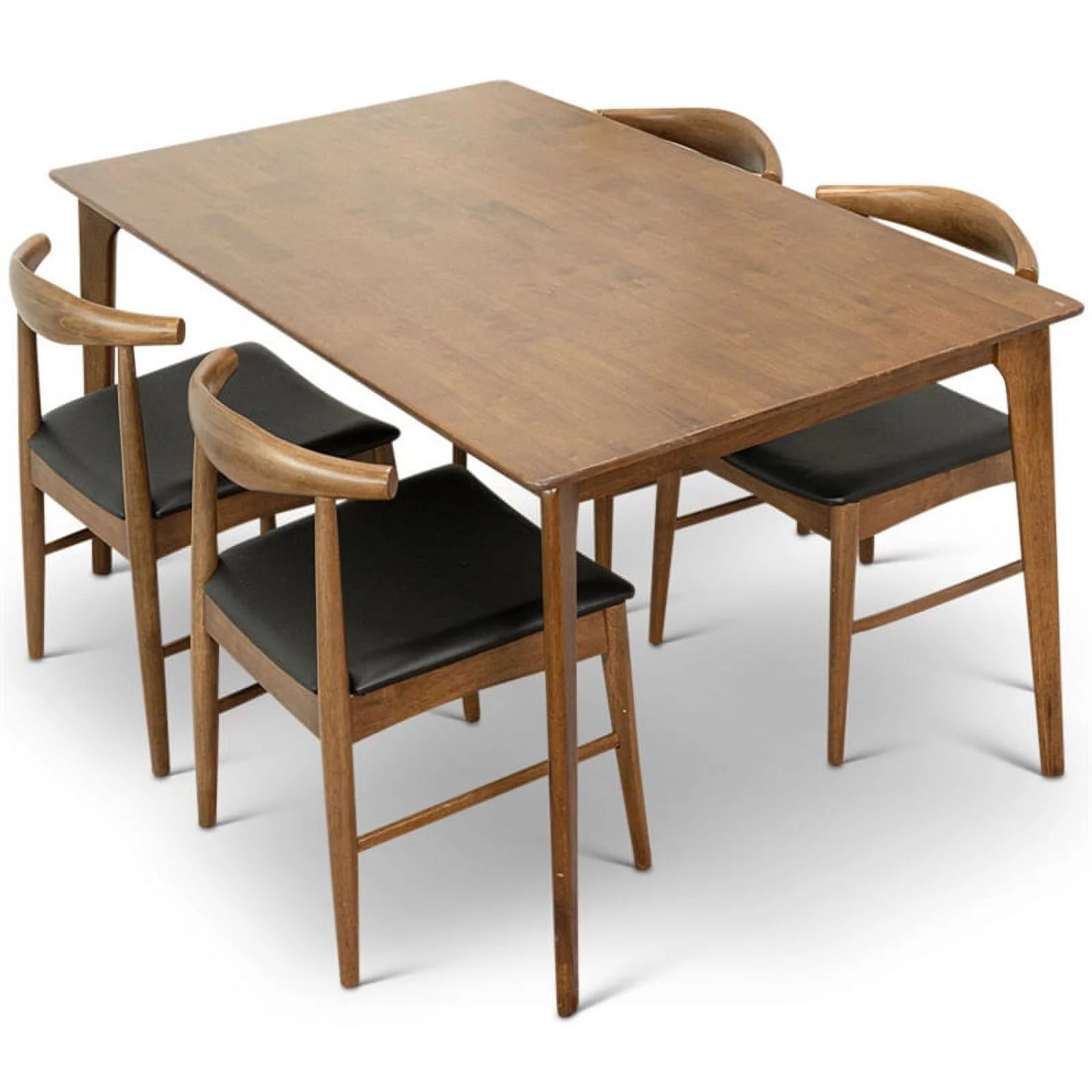 Lawrence Modern Solid Wood Walnut Dining Room& Kitchen Table and Chairs Set of 4