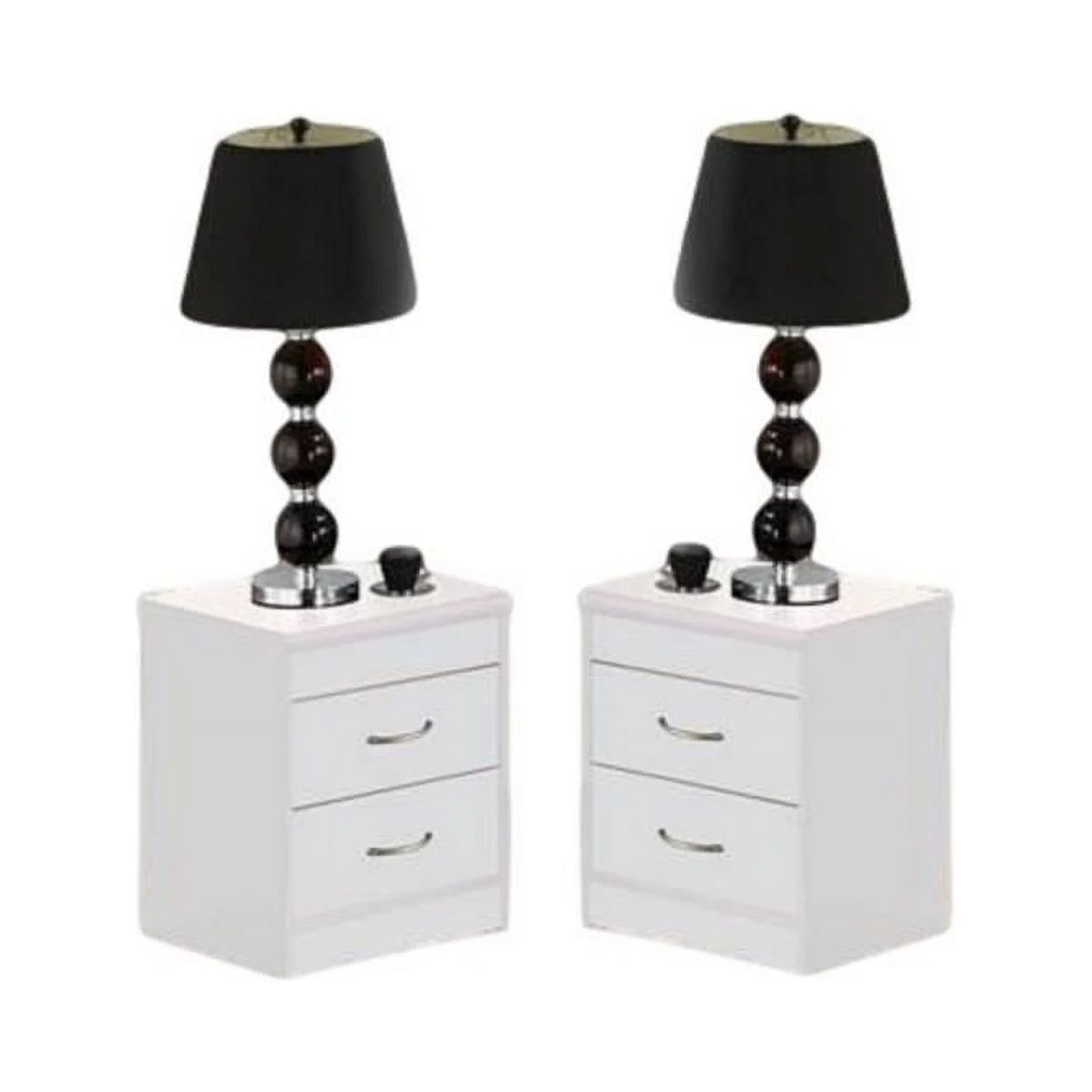 Home Square Contemporary 2 Drawer Wooden Nightstand Set in White (Set of 2)