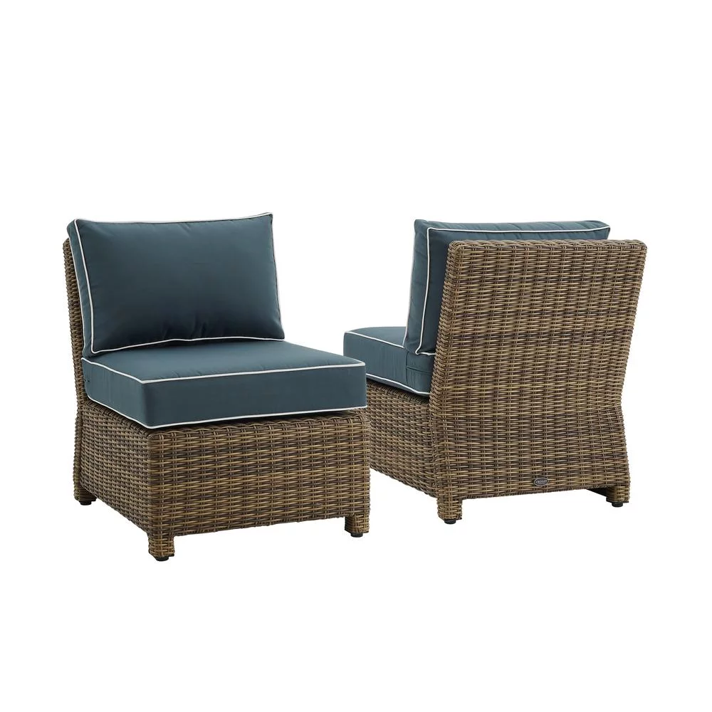 Crosley Furniture Bradenton Armless Patio Chair in Navy and Brown (Set of 2)