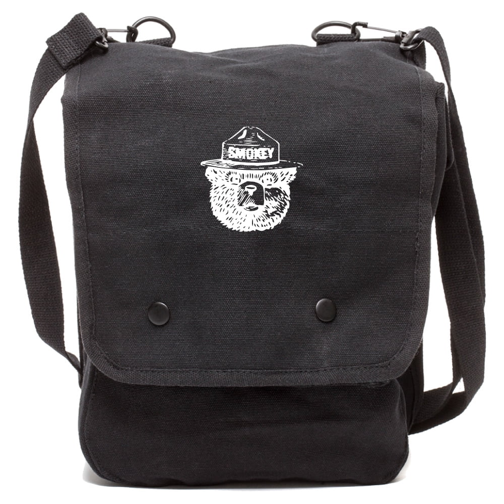 Grab A Smile Smokey Bear Canvas Crossbody Travel Map Bag Case, Black & White