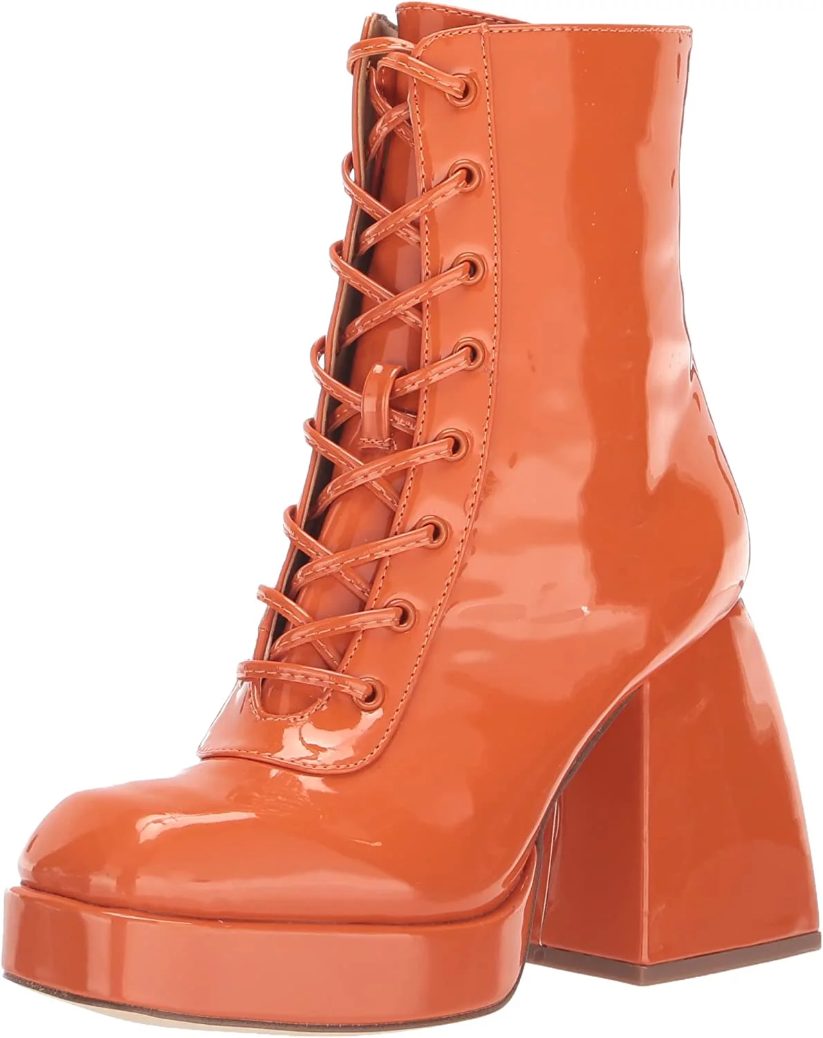 Circus by Sam Edelman Kia Orange Patent Lace Up Round Toe Chunky Block Heel Boot (Orange Patent, 6.5)