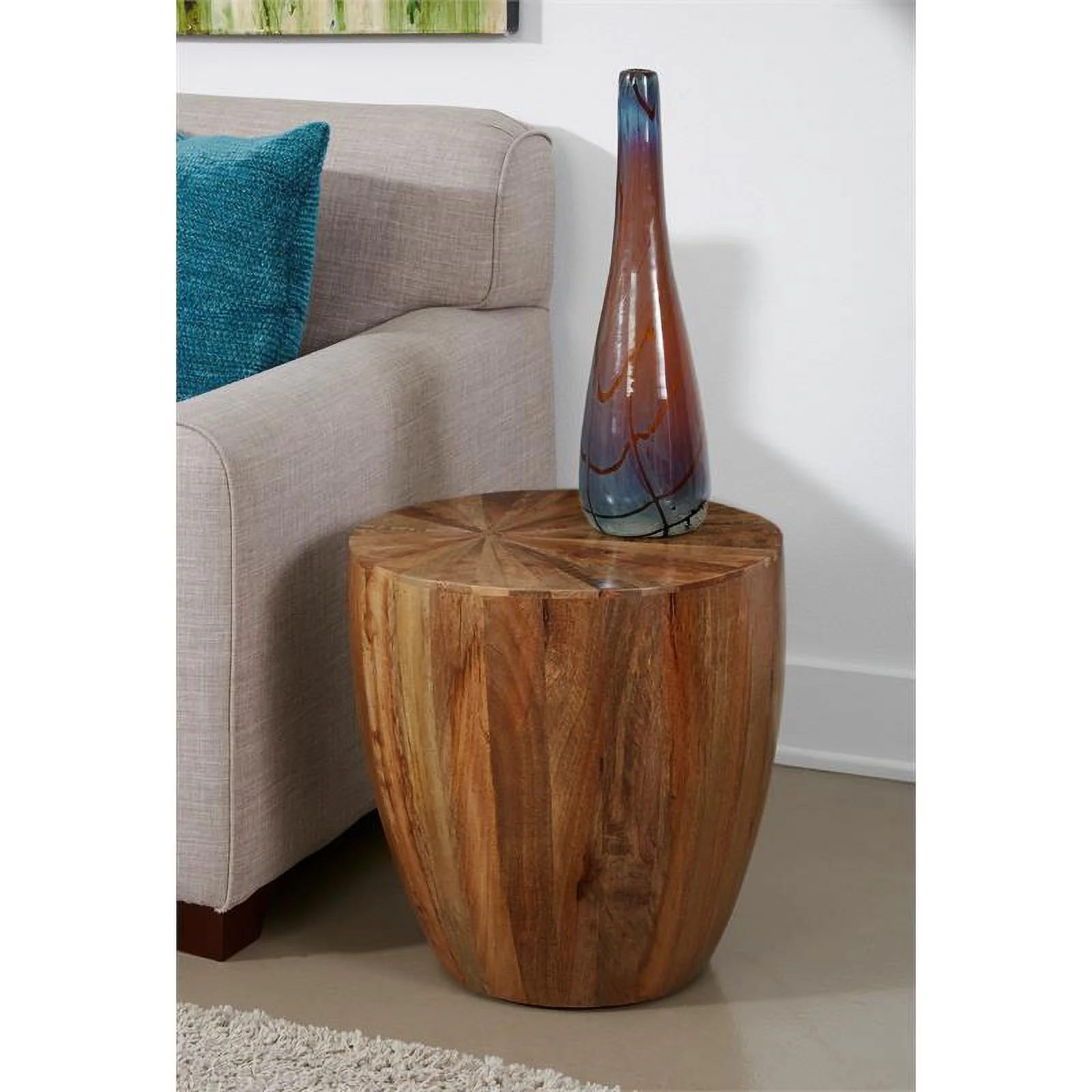 Treasure Trove Del Sol Brown Natural Mango Wood Starburst Design End Table