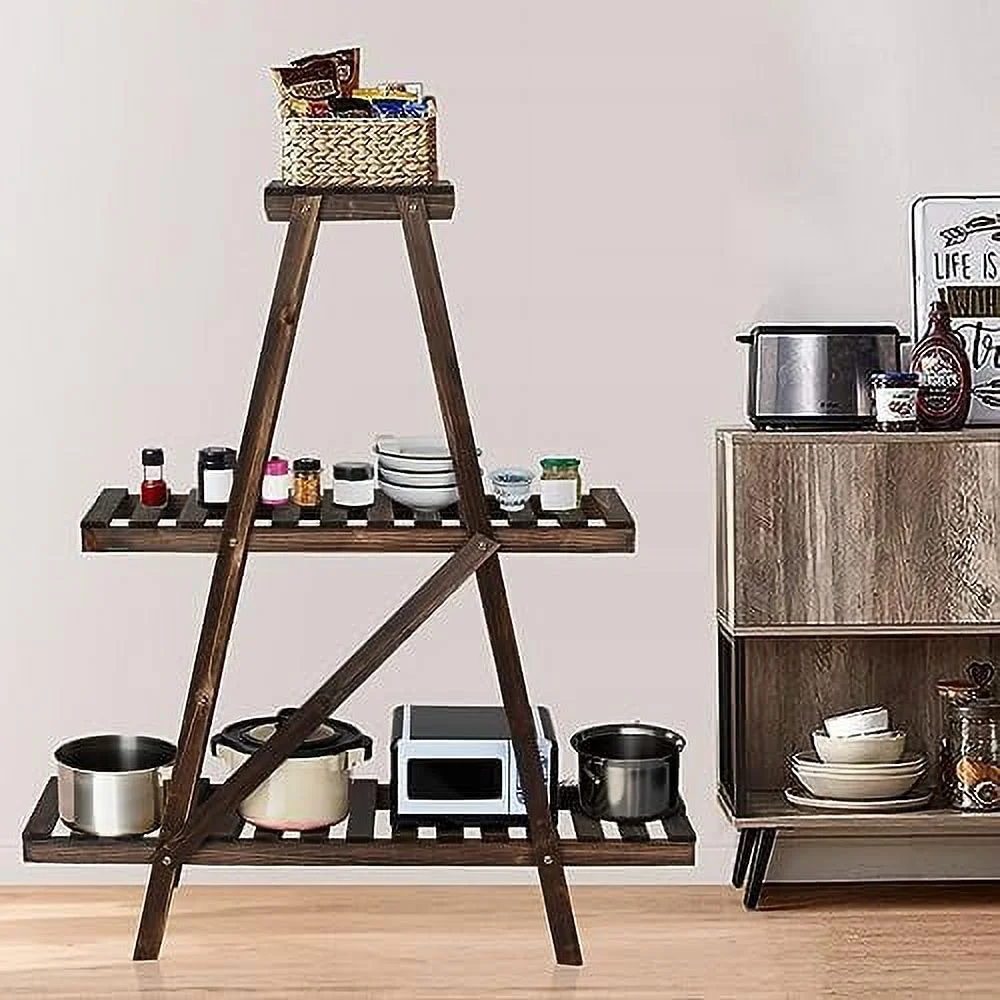 JYHOME TAG 3 Tier Ladder   Wood -Shaped Bookshelves Ladder Bookcase Decorative Leaning Ladder   Plant Display   Rack  Room  Home  Office  Kitchen  Bedroom  Balcony