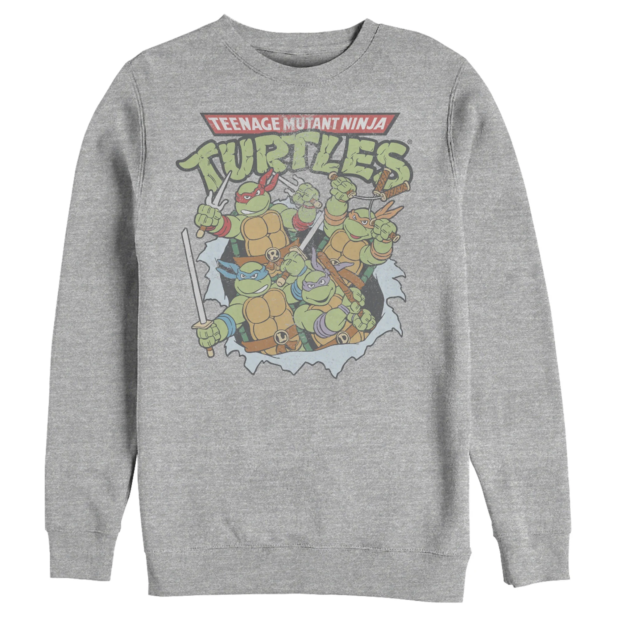 Men's Teenage Mutant Ninja Turtles Distressed Team in Action  Sweatshirt Athletic Heather 2X Large