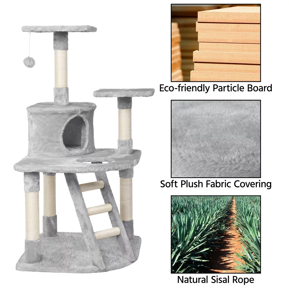Topeakmart 47.5'' Multilevel Cat Tree Condo Cat Tower with Scratching Post Light Gray