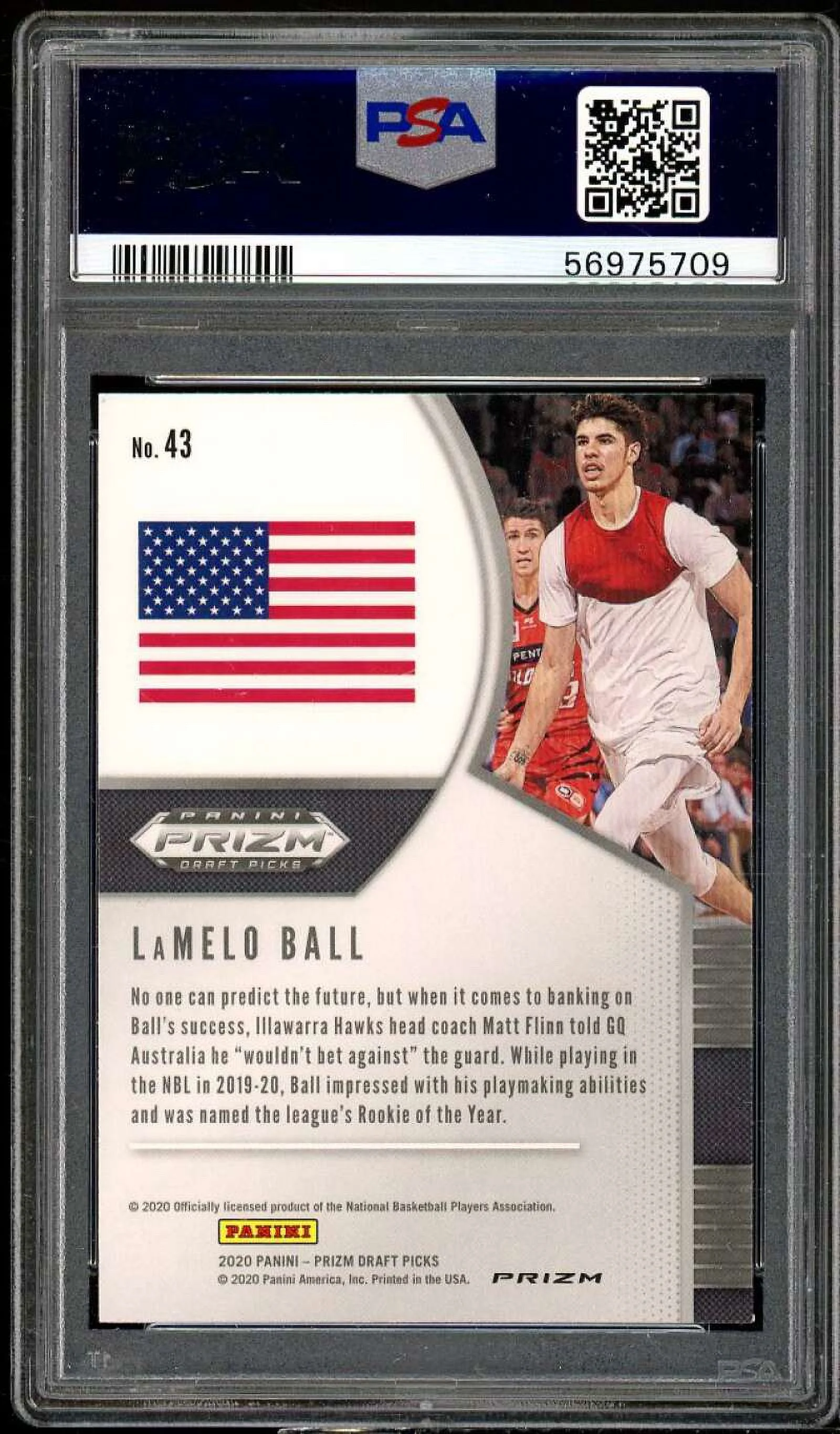 LaMelo Ball Rookie Card 2020-21 Panini Prizm DP Red White Blue Prizm #43 PSA 10