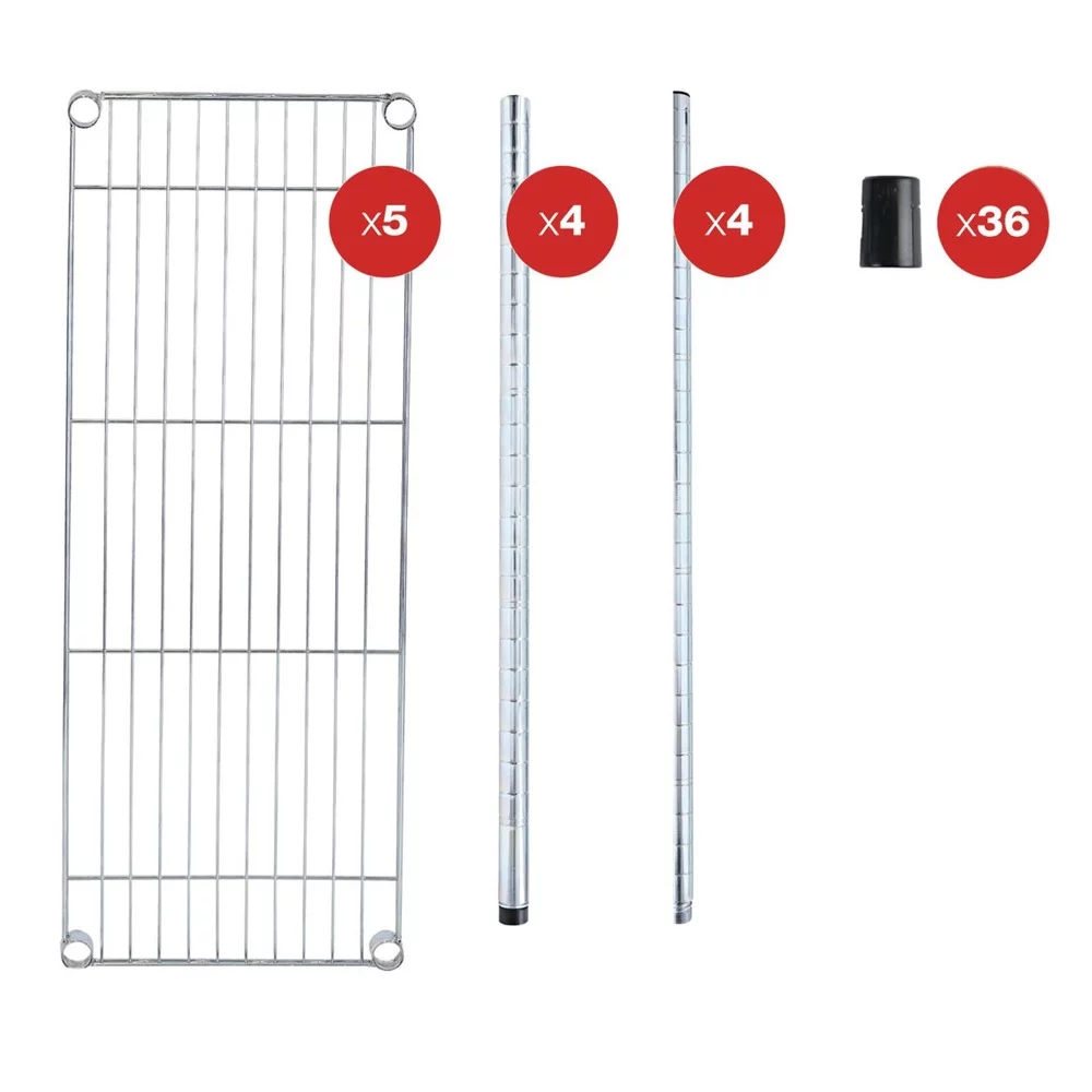 Alera ALESW843614SR 36 in. W x 14 in. D x 54 in. H Four-Shelf Residential Wire Shelving - Silver