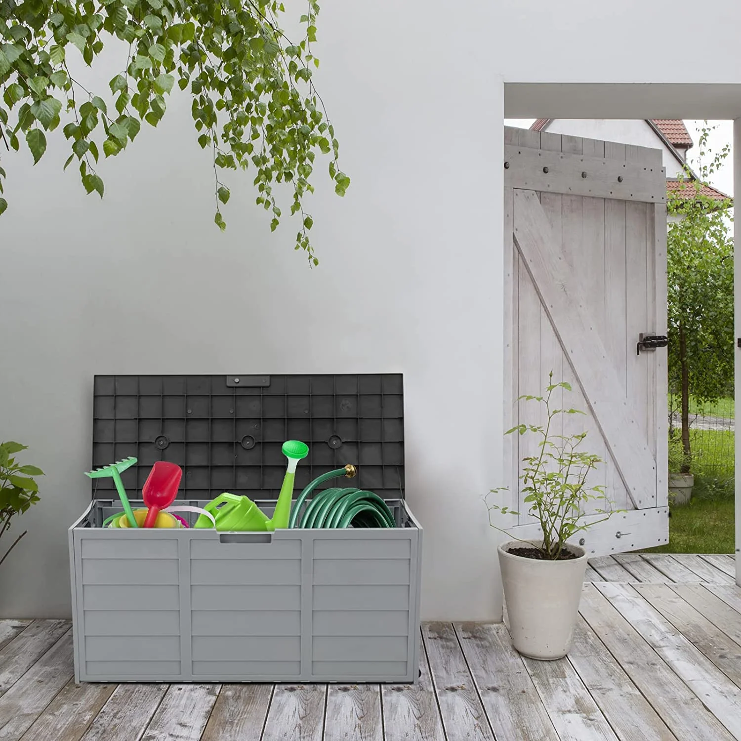 U-SHARE 75 Gallon Outdoor Storage Box, Patio Deck Box Furniture with Lockable Design, Plastic Storage Containers with Lid for Garden | Pool | Balcony | Yard, Black