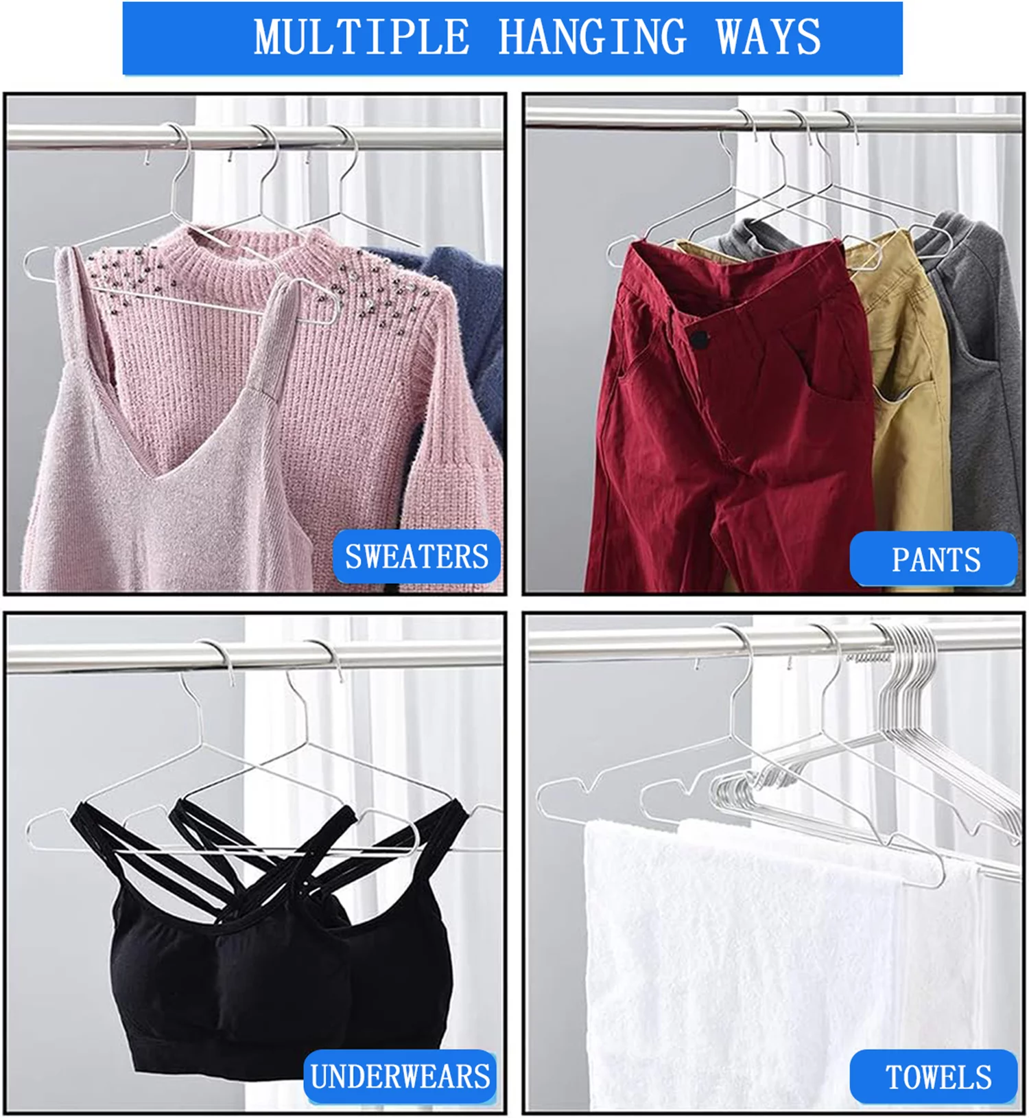 MISSLO Heavy Duty Metal Stainless Steel Clothes Hangers for Clothing 20 Pack Wire Hangers with Non Slip Grooves, Ultra Thin Coat Hangers Space Saving 16.9 Inch