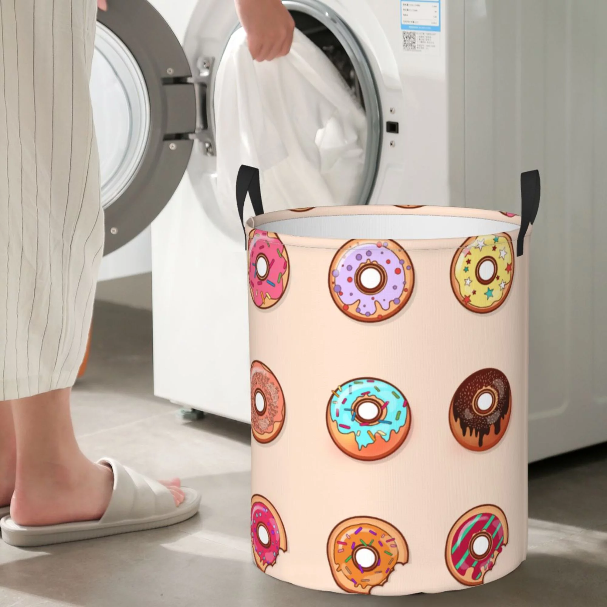 ZICANCN Donut Texture Design Laundry Basket Organizer , Dirty Clothes Hamper for Bathroom Kids Girls Boys Laundry Hamper Small