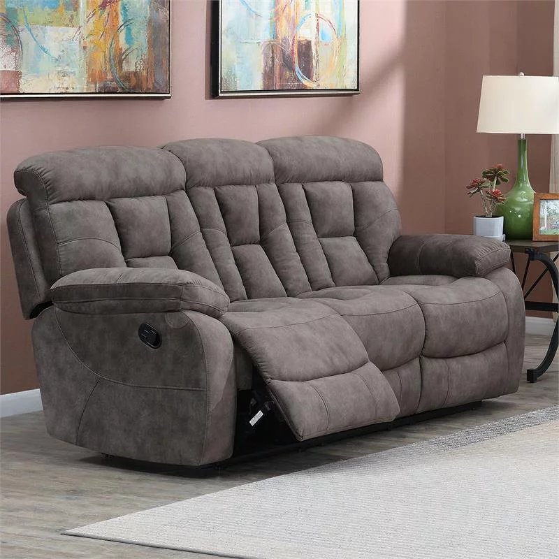 Bowery Hill Contemporary Recliner Sofa in Mushroom Gray Finish
