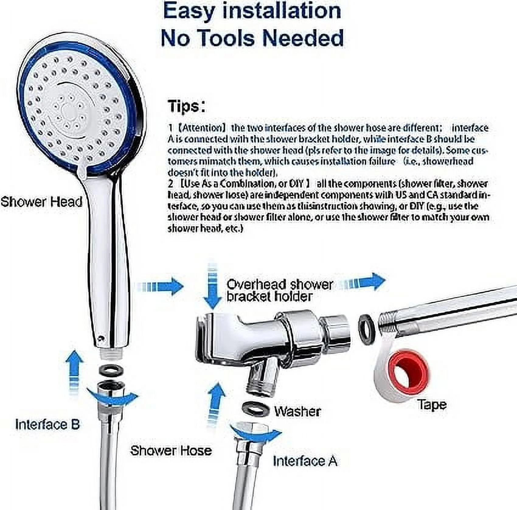 5-Setting High Pressure SPA Water Saving Shower Head with Handheld and Hose, Air-Turbo, High Anti-Clog Nozzles, Chrome
