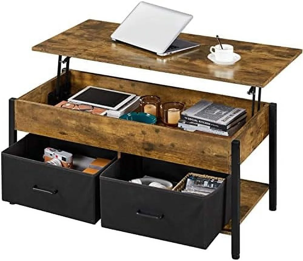 Lift Top Coffee Table with  and 2 Fabric Baskets  41.5 Inch Wooden Raisable Top Coffee Table for Living Room & Office  Rustic Brown