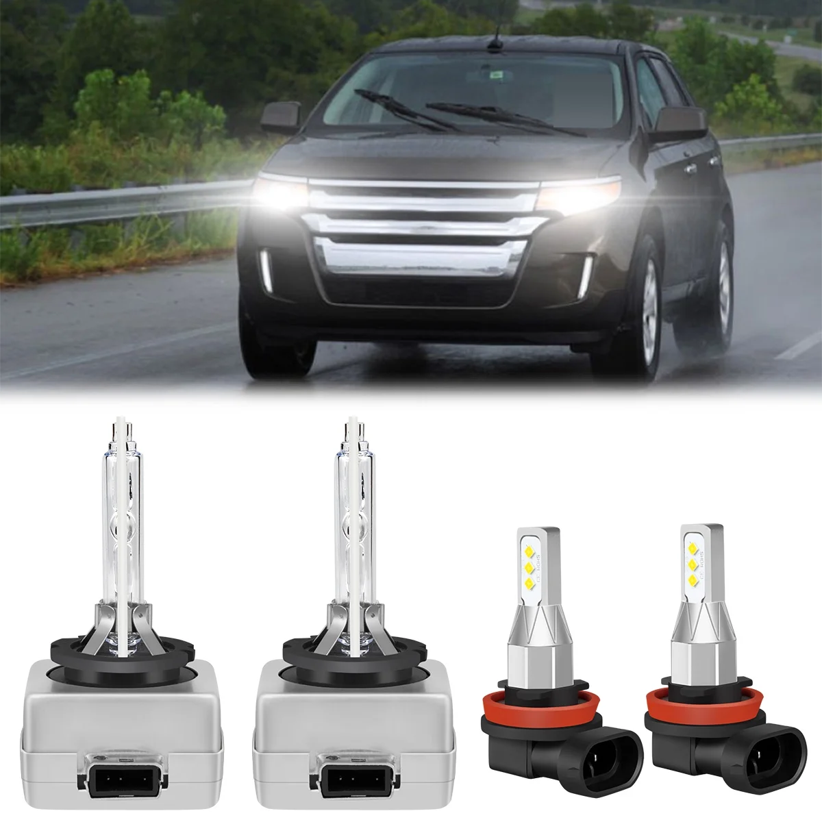HMCYCI For Ford Edge 2011 2012 2013-2017 D3S+H11 HID Xenon Headlight LED Fog Light Bulb