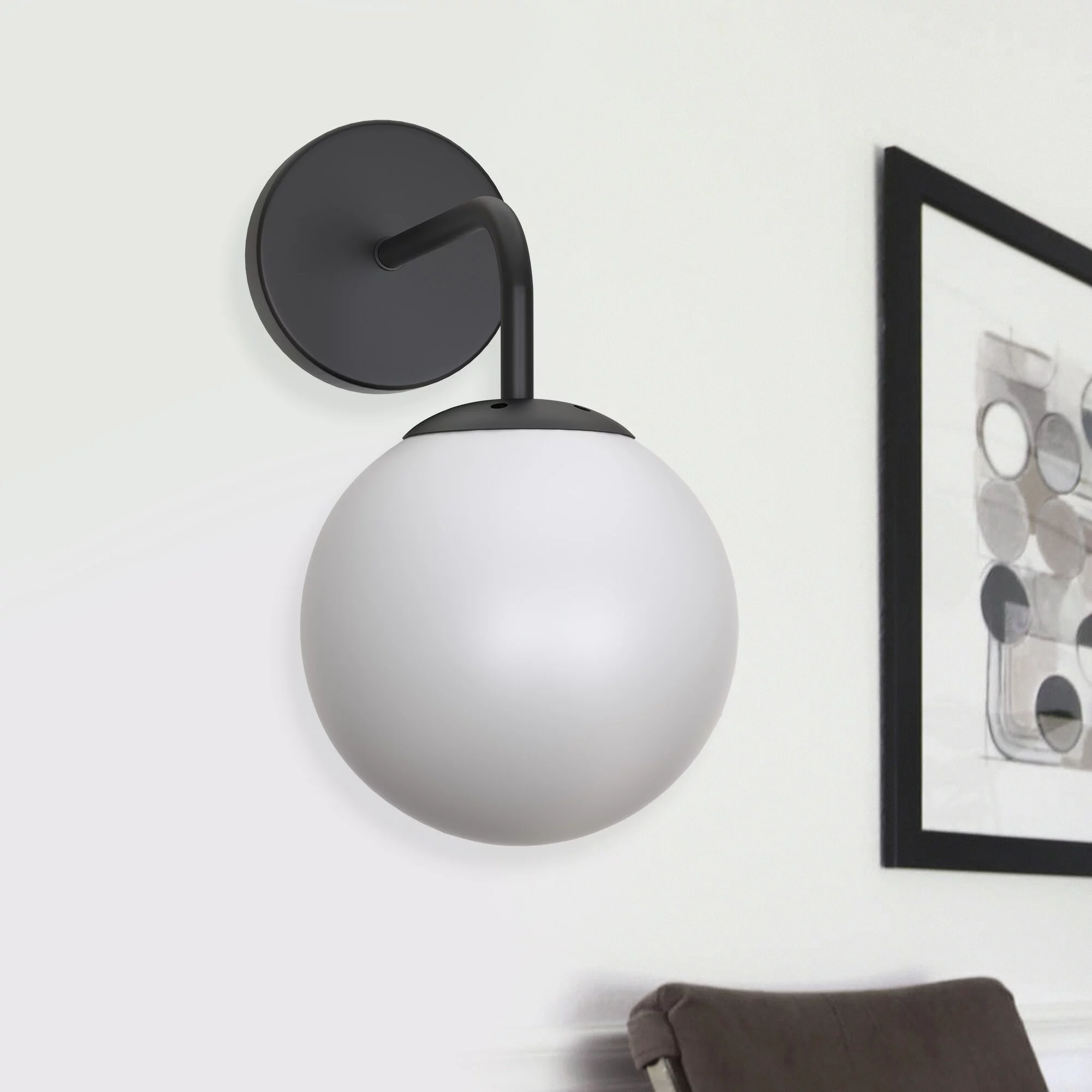 OS-WL071B YANSUN 5.91 in. 1-Light Black Globe Iron Vintage Modern Indurarial Wall Sconce with Frosted Glass Shade - 11.02 in.